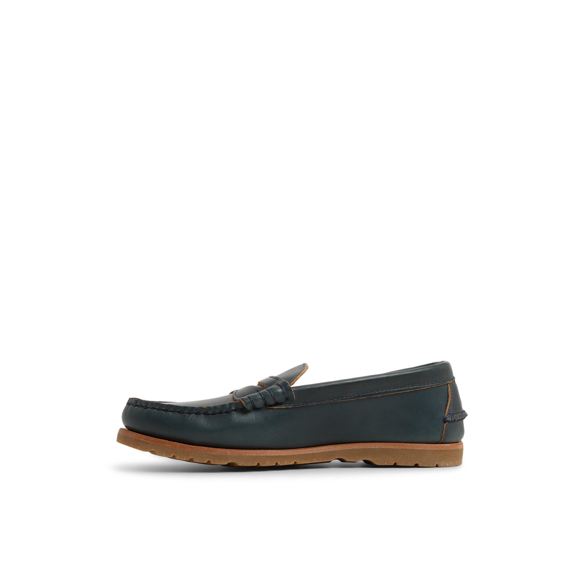 Three-quarter angle of Navy Gold Cup™ Made in Maine Penny Loafer Penny Loafer's back side