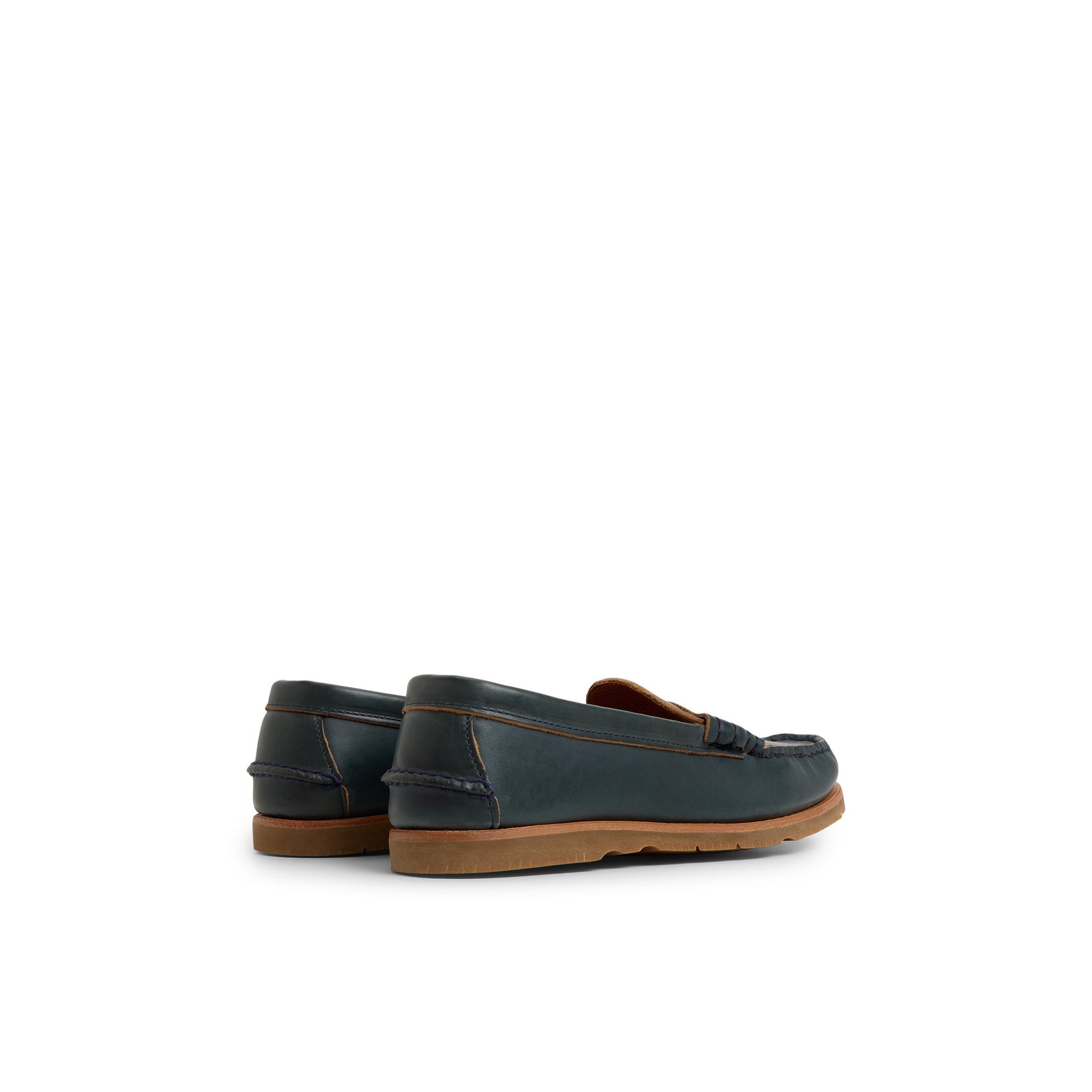 Three-quarter angle of Navy Gold Cup™ Made in Maine Penny Loafer Penny Loafer's front side