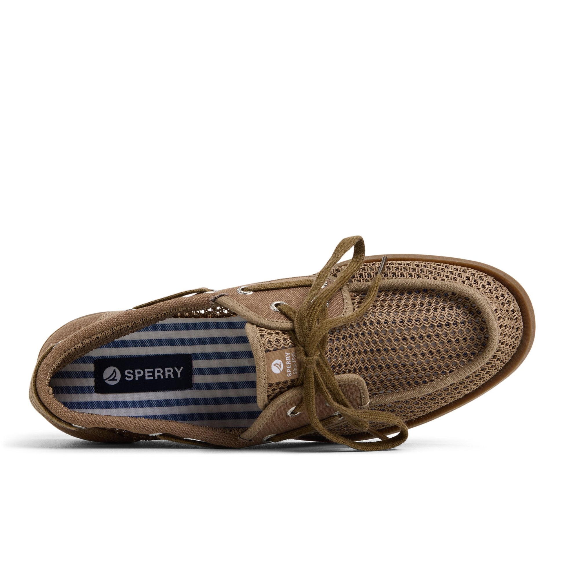 Top-down view of the Taupe Helmsman Boat Shoe Boat Shoe