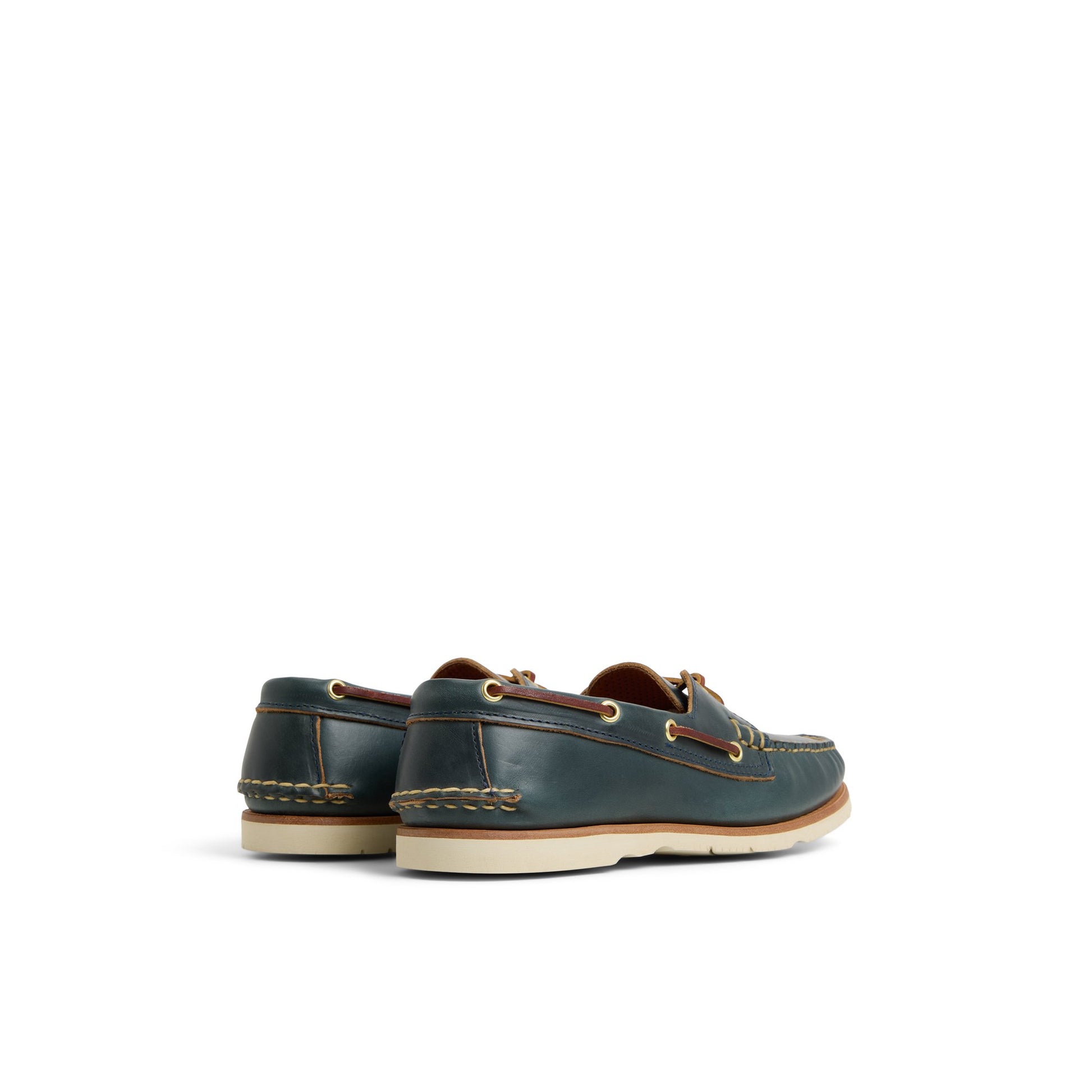 Three-quarter angle of Navy Authentic Original™ Made in Maine 2 Eye Boat Shoe Boat Shoes's front side