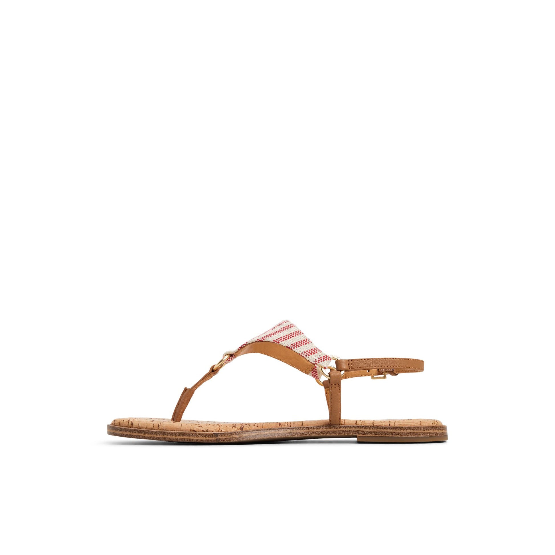 Three-quarter angle of Red/White Riva T-bar Sandal T-Strap Flat Sandals's back side