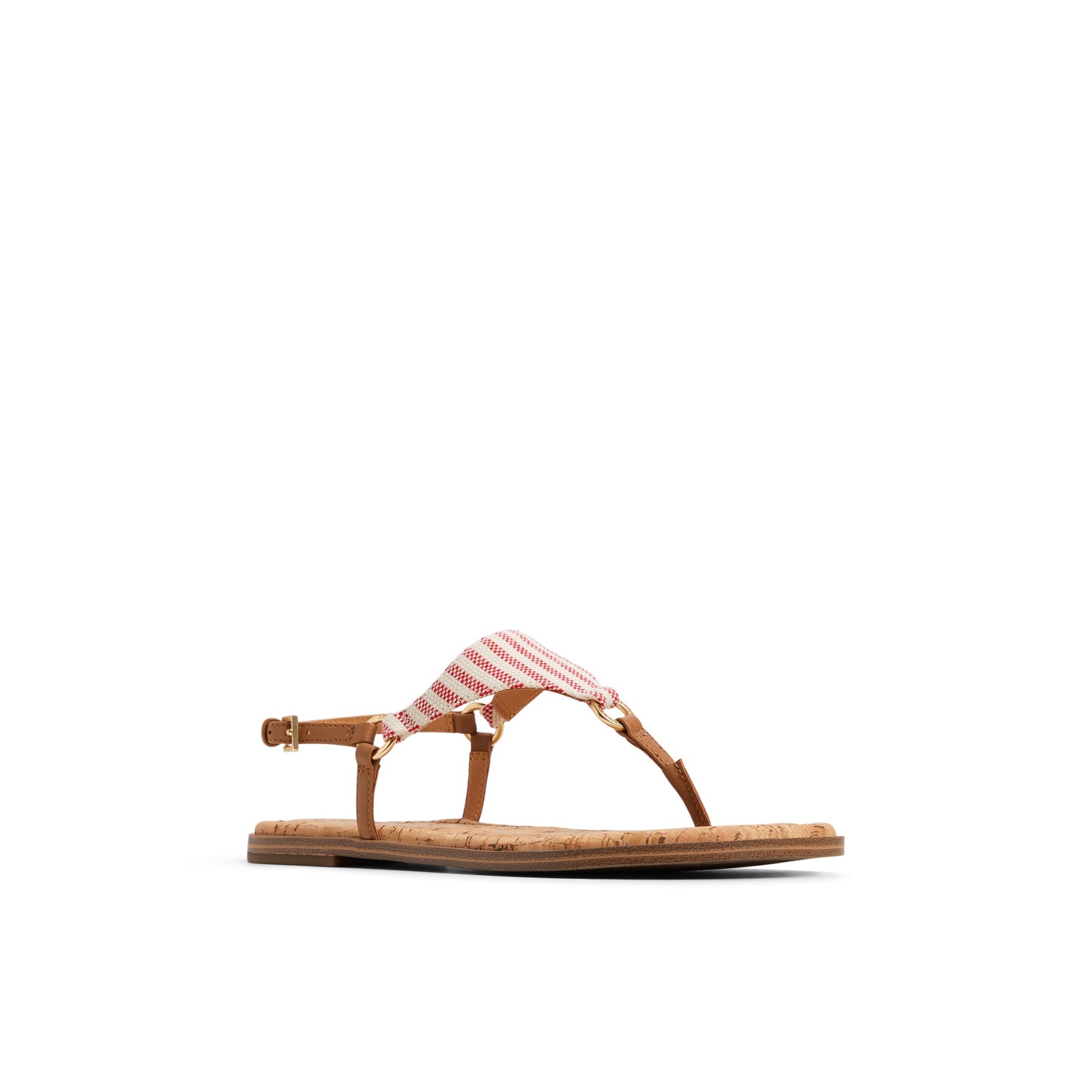 Side view of Red/White Riva T-bar Sandal T-Strap Flat Sandals