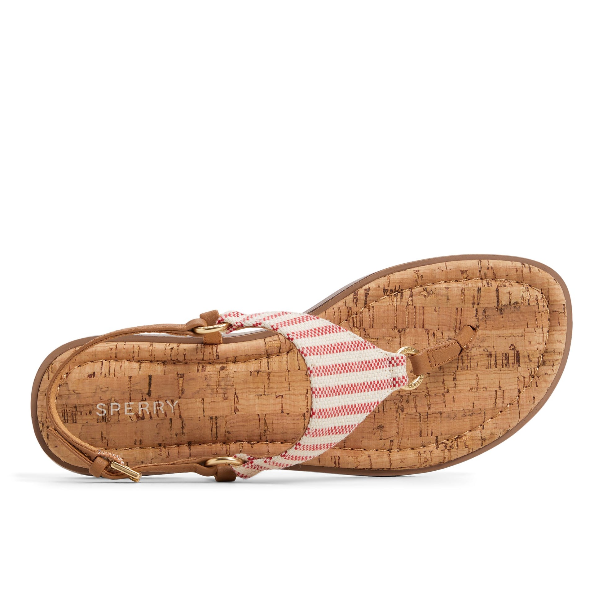 Top-down view of the Red/White Riva T-bar Sandal T-Strap Flat Sandals
