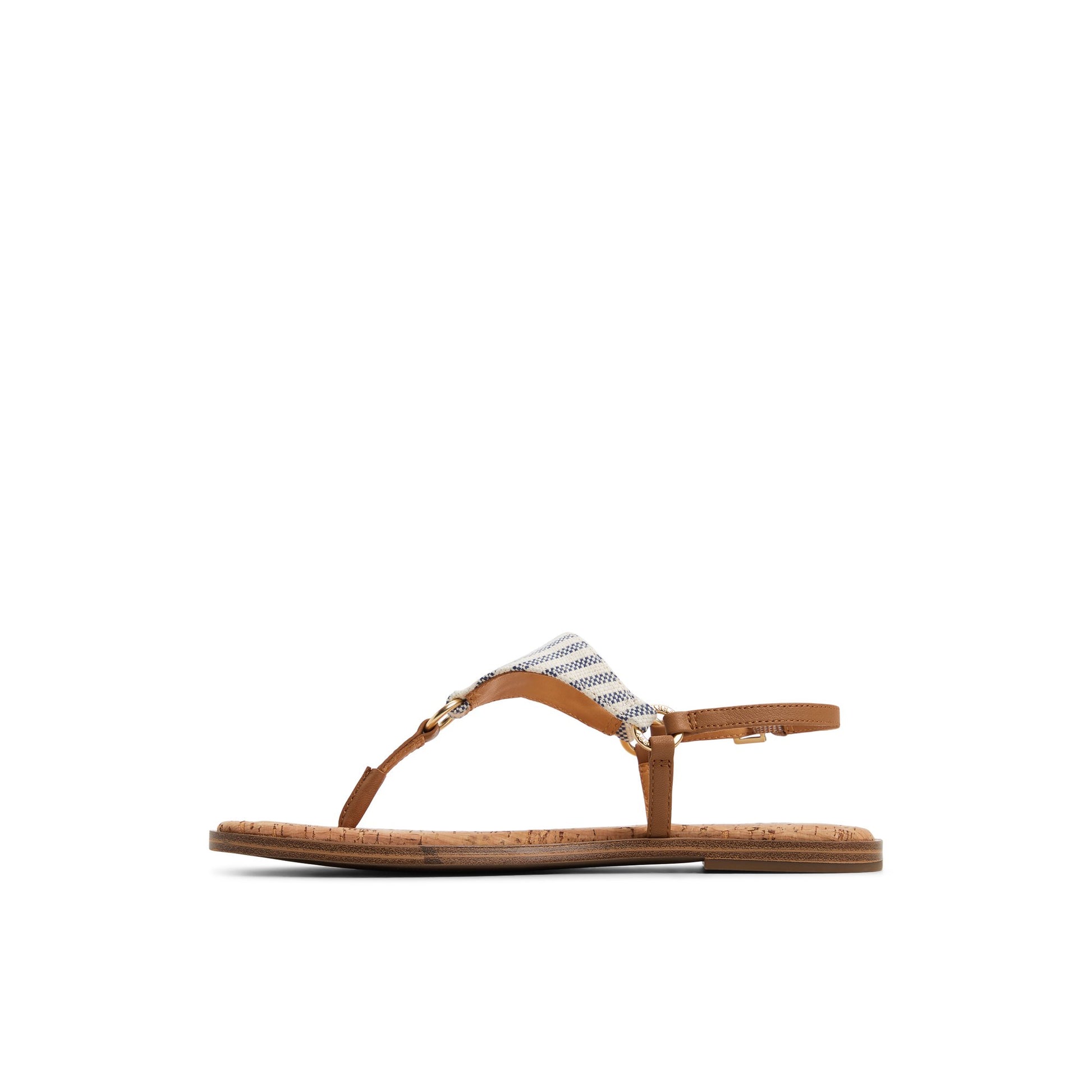 Three-quarter angle of Blue/White Combo Riva T-bar Sandal T-Strap Flat Sandals's back side