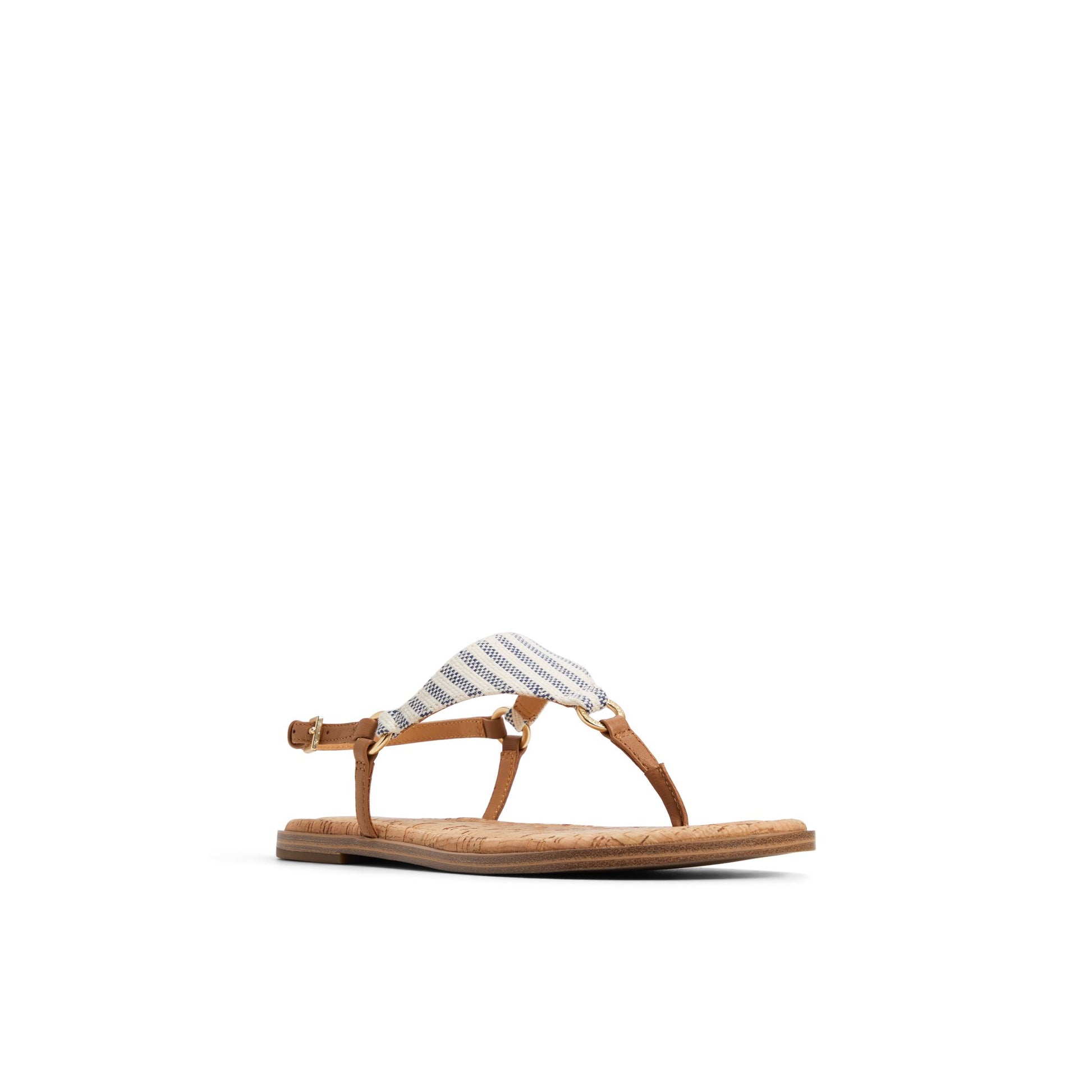 Side view of Blue/White Combo Riva T-bar Sandal T-Strap Flat Sandals