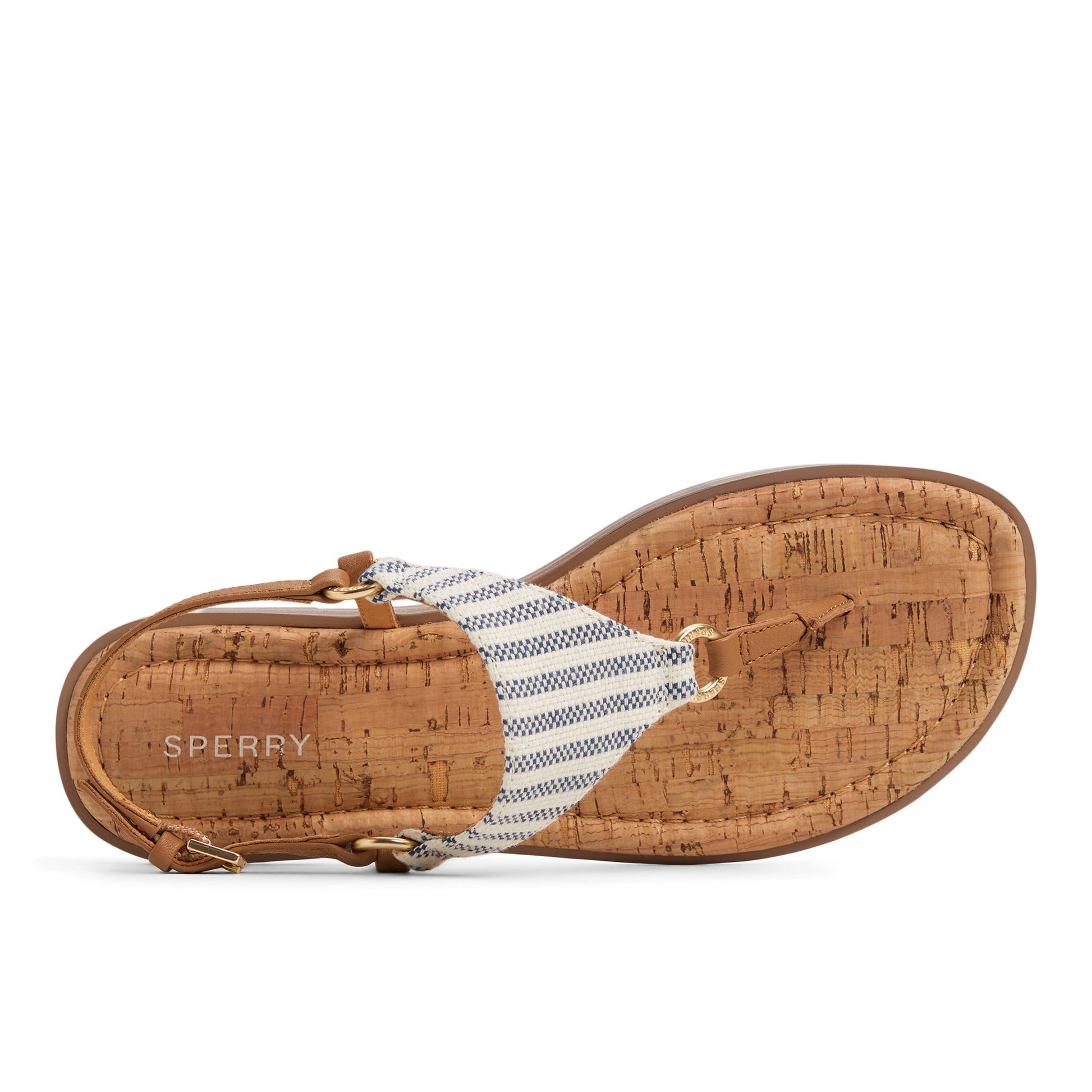 Top-down view of the Blue/White Combo Riva T-bar Sandal T-Strap Flat Sandals