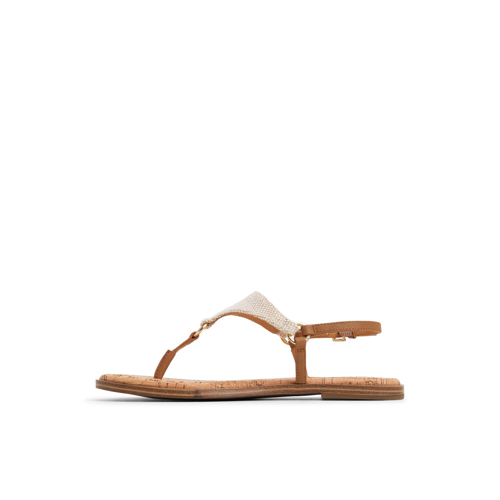 Three-quarter angle of White Combo Riva T-bar Sandal T-Strap Flat Sandals's back side