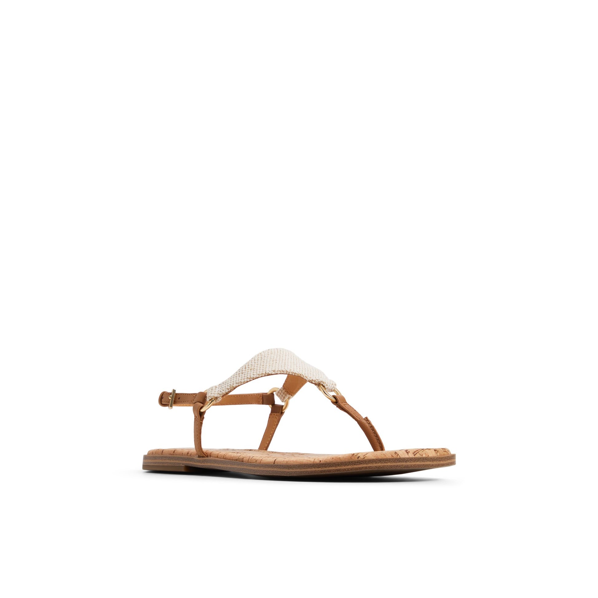 Side view of White Combo Riva T-bar Sandal T-Strap Flat Sandals