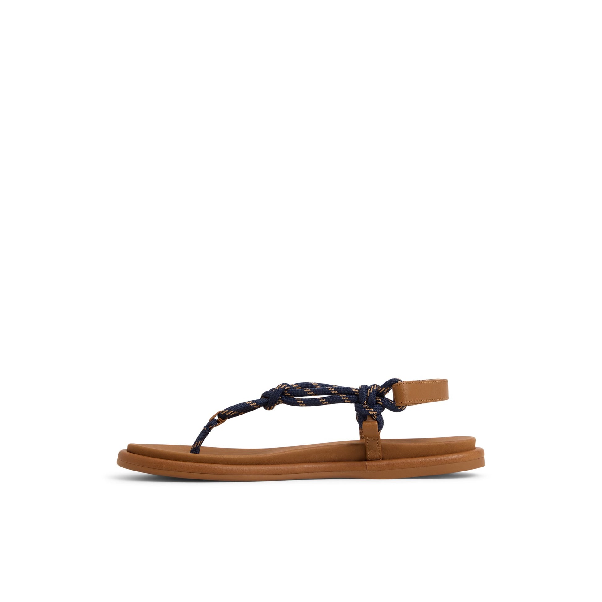 Three-quarter angle of Navy Isla T-bar Sandals T-Strap Flat Sandals's back side