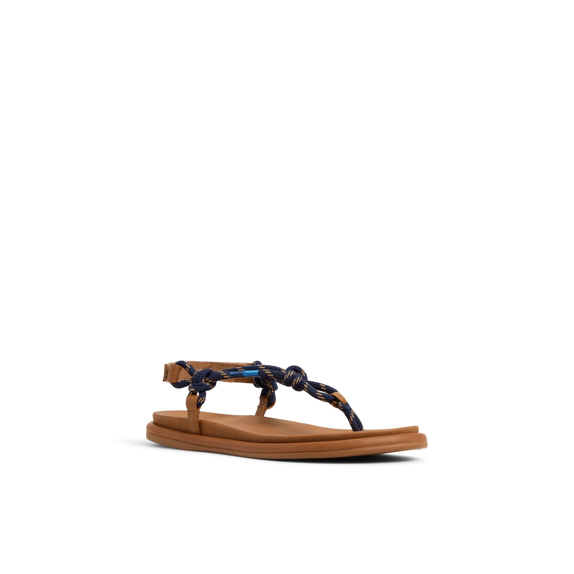 Side view of Navy Isla T-bar Sandals T-Strap Flat Sandals