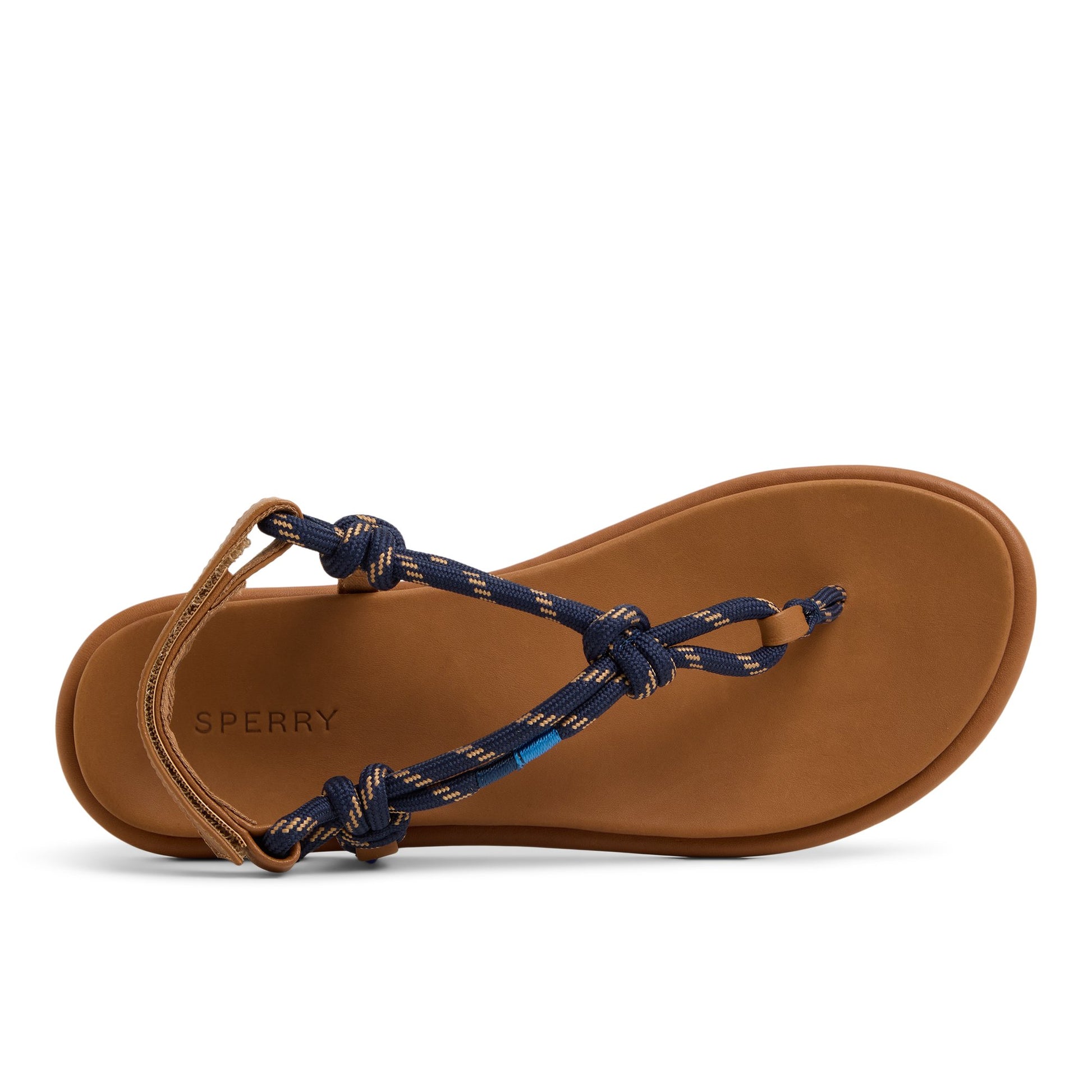 Top-down view of the Navy Isla T-bar Sandals T-Strap Flat Sandals