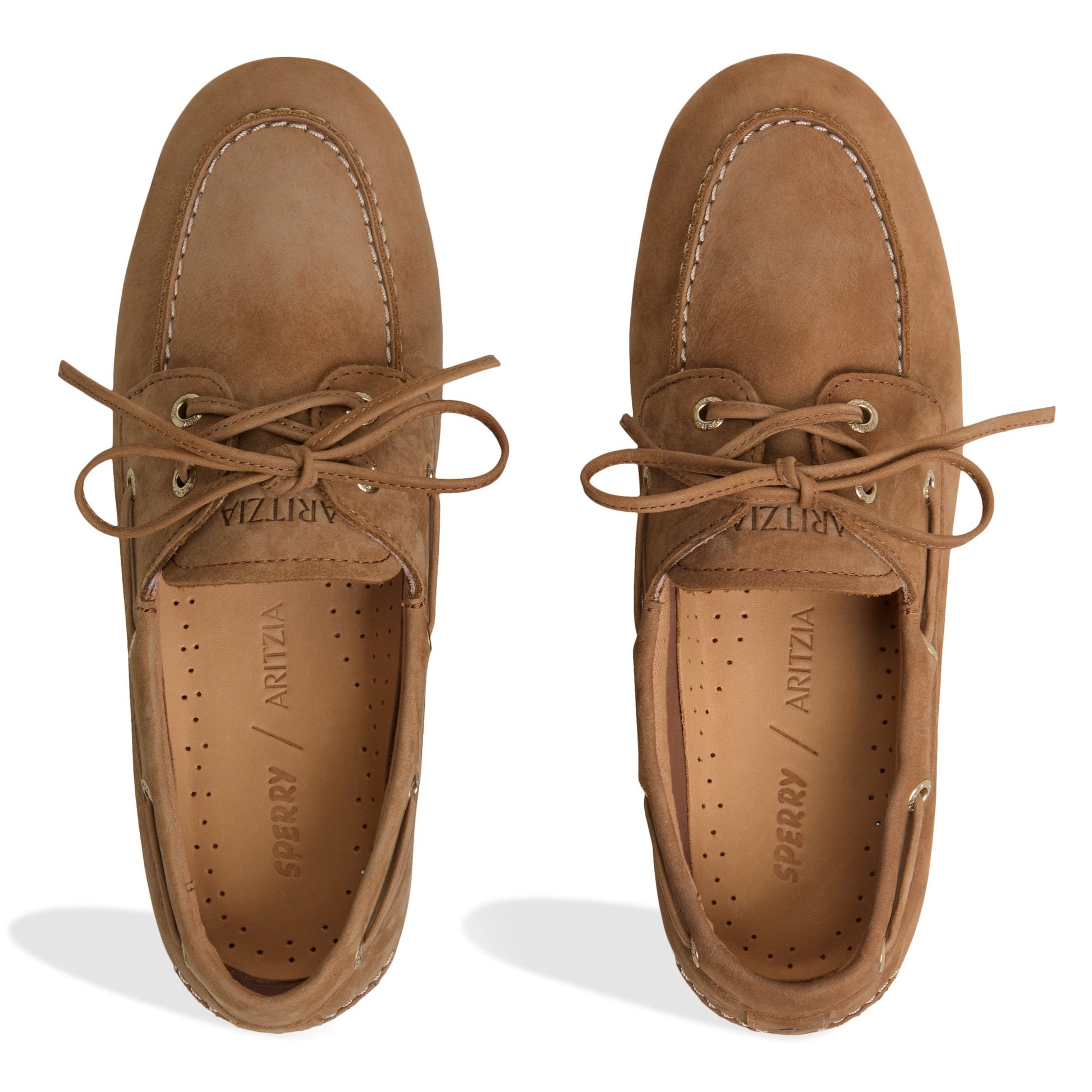 Top-down view of the Tan Sperry x Aritzia Slim Boat Shoe Boat Shoes