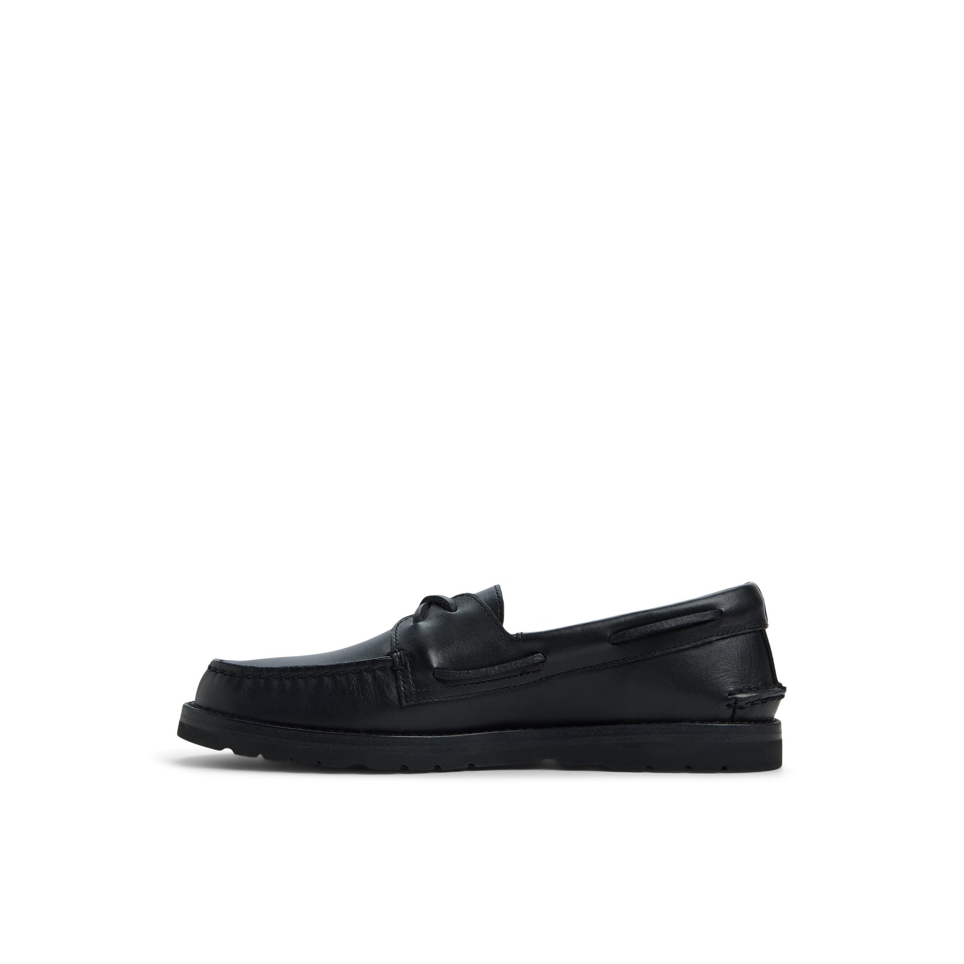 Three-quarter angle of Black Sperry x Todd Snyder Vachetta Leather Boat Shoe Boat Shoe's back side