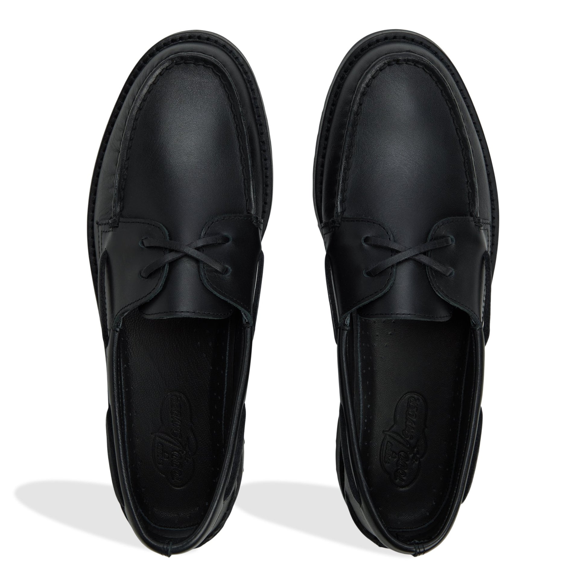 Top-down view of the Black Sperry x Todd Snyder Vachetta Leather Boat Shoe Boat Shoe