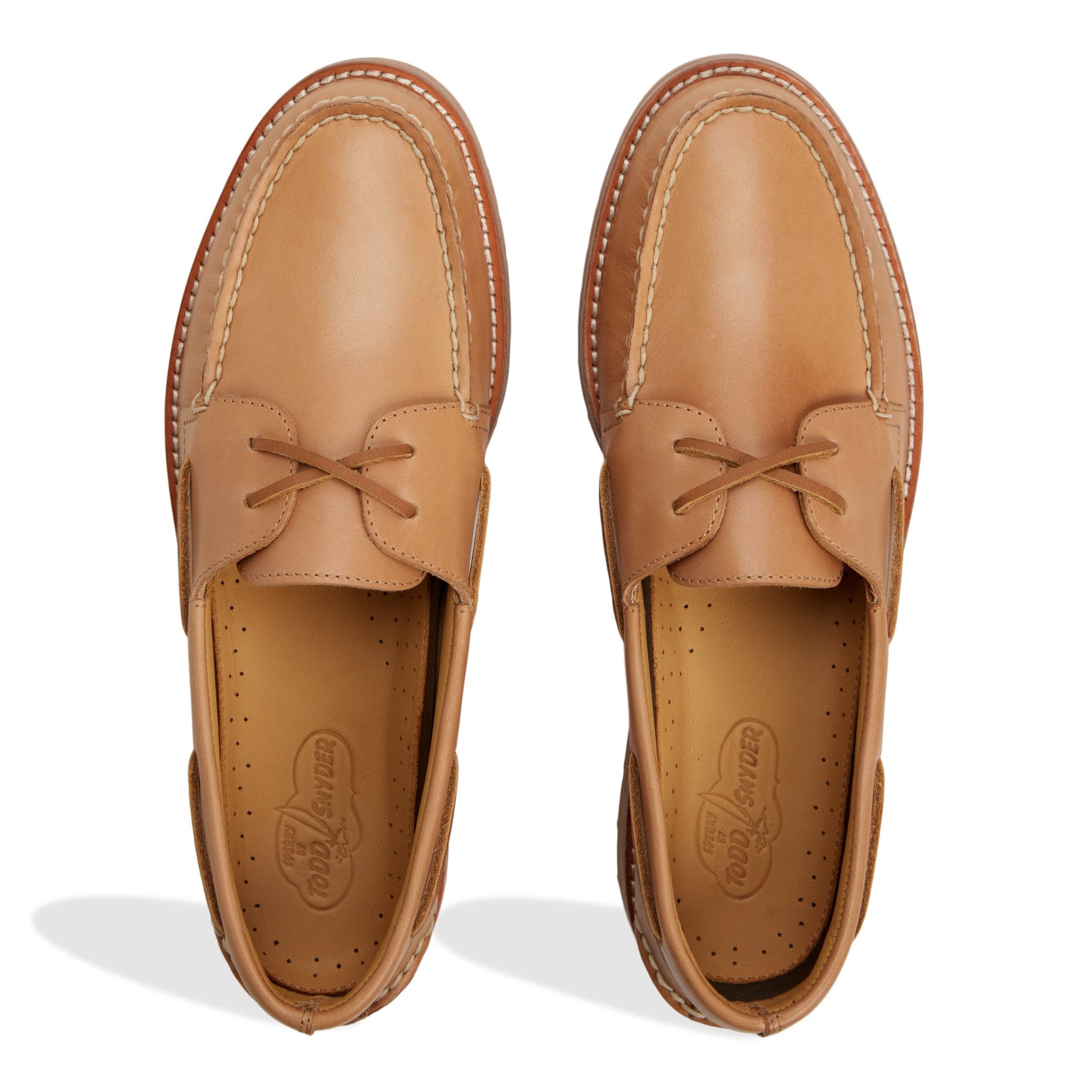 Top-down view of the Natural Sperry x Todd Snyder Vachetta Leather Boat Shoe Boat Shoes