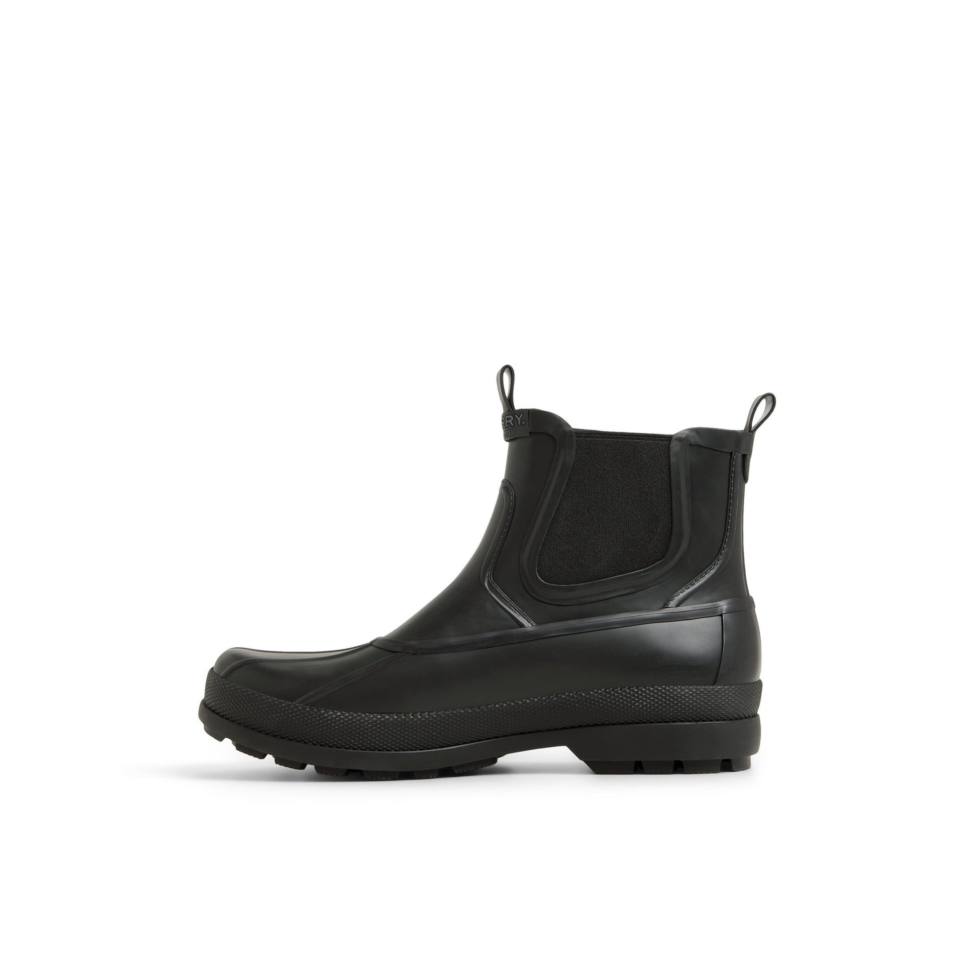 Three-quarter angle of Black Clifton Boot Chelsea Rain Boot's back side