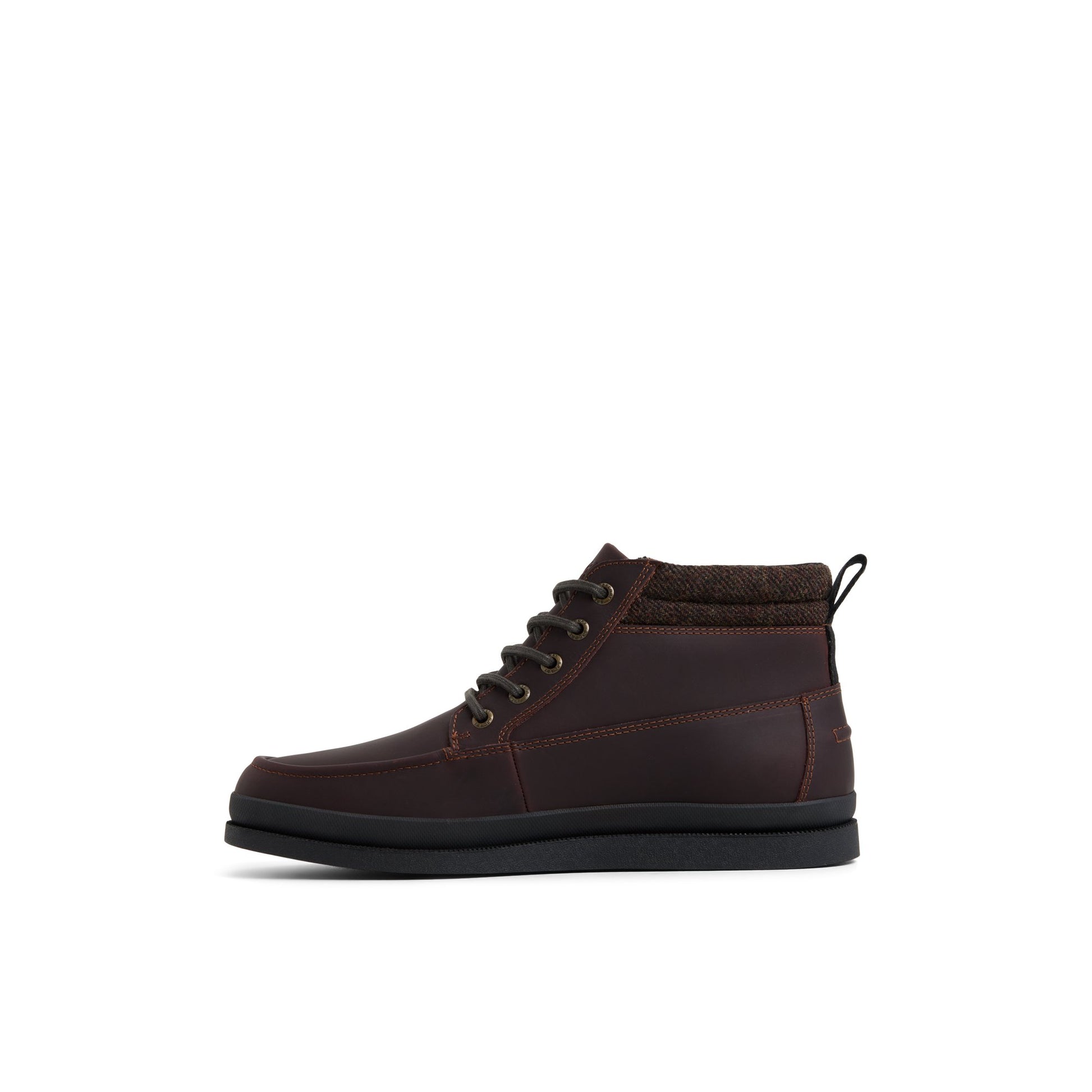 Three-quarter angle of Dark Brown Tour Moc Mid Top Sneaker Chukka Boots's back side