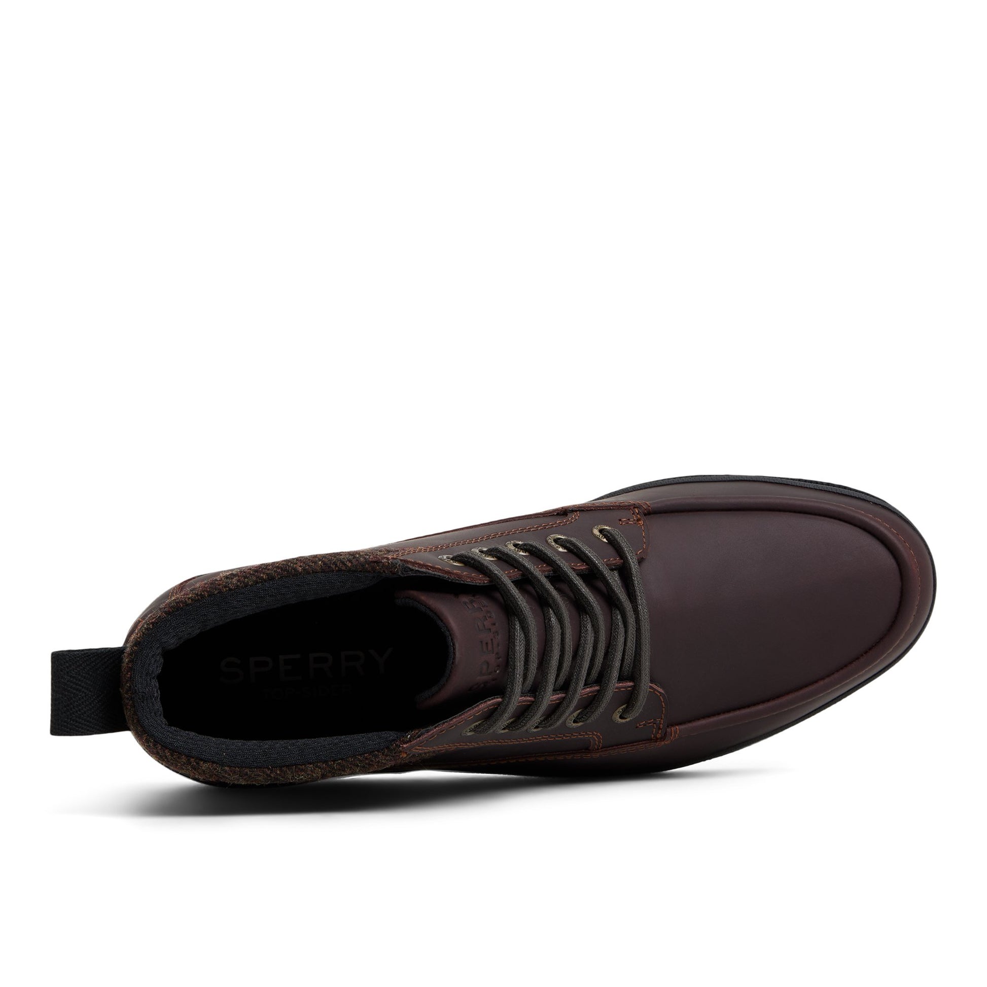 Top-down view of the Dark Brown Tour Moc Mid Top Sneaker Chukka Boots