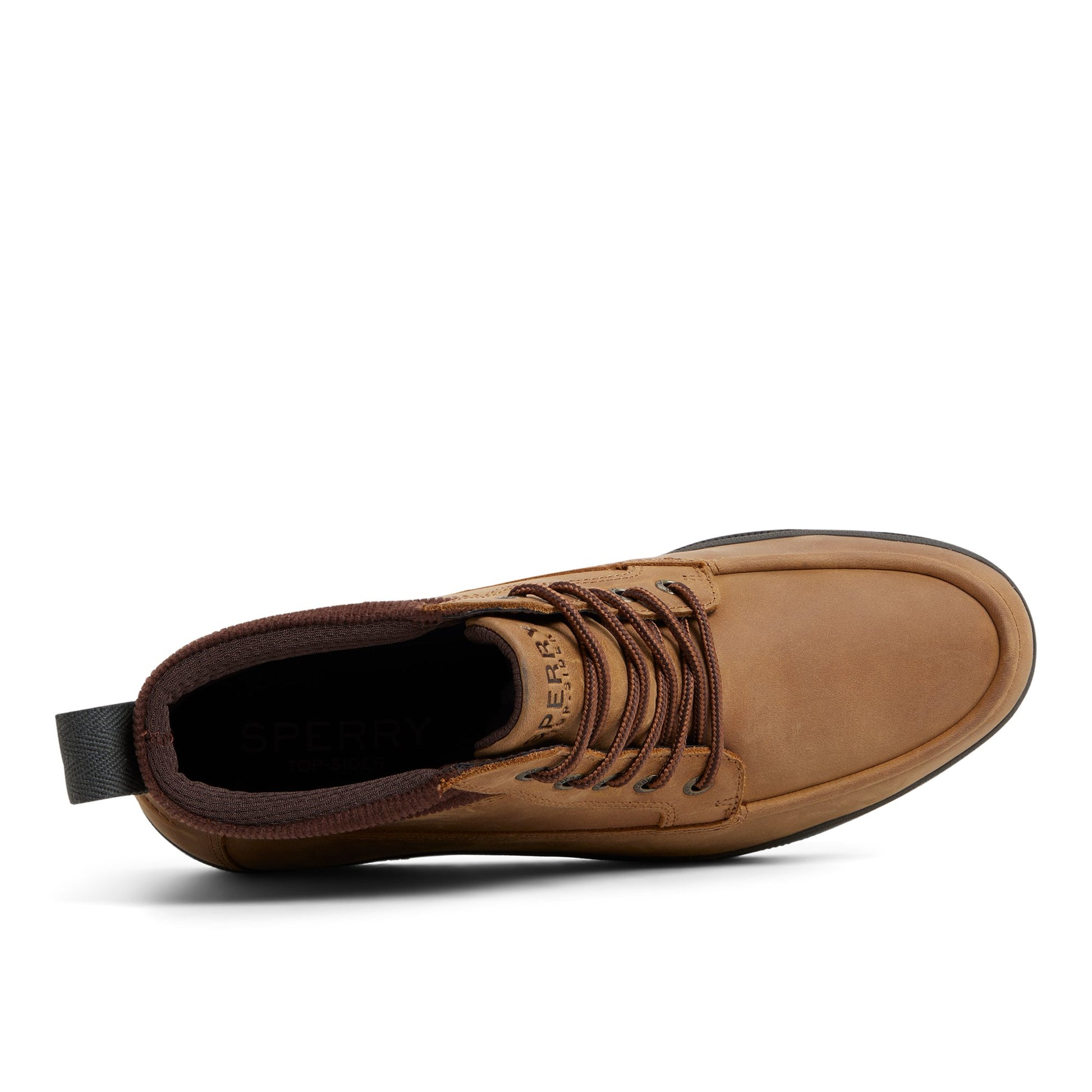 Top-down view of the Tan Tour Moc Mid Top Sneaker Chukka Boots