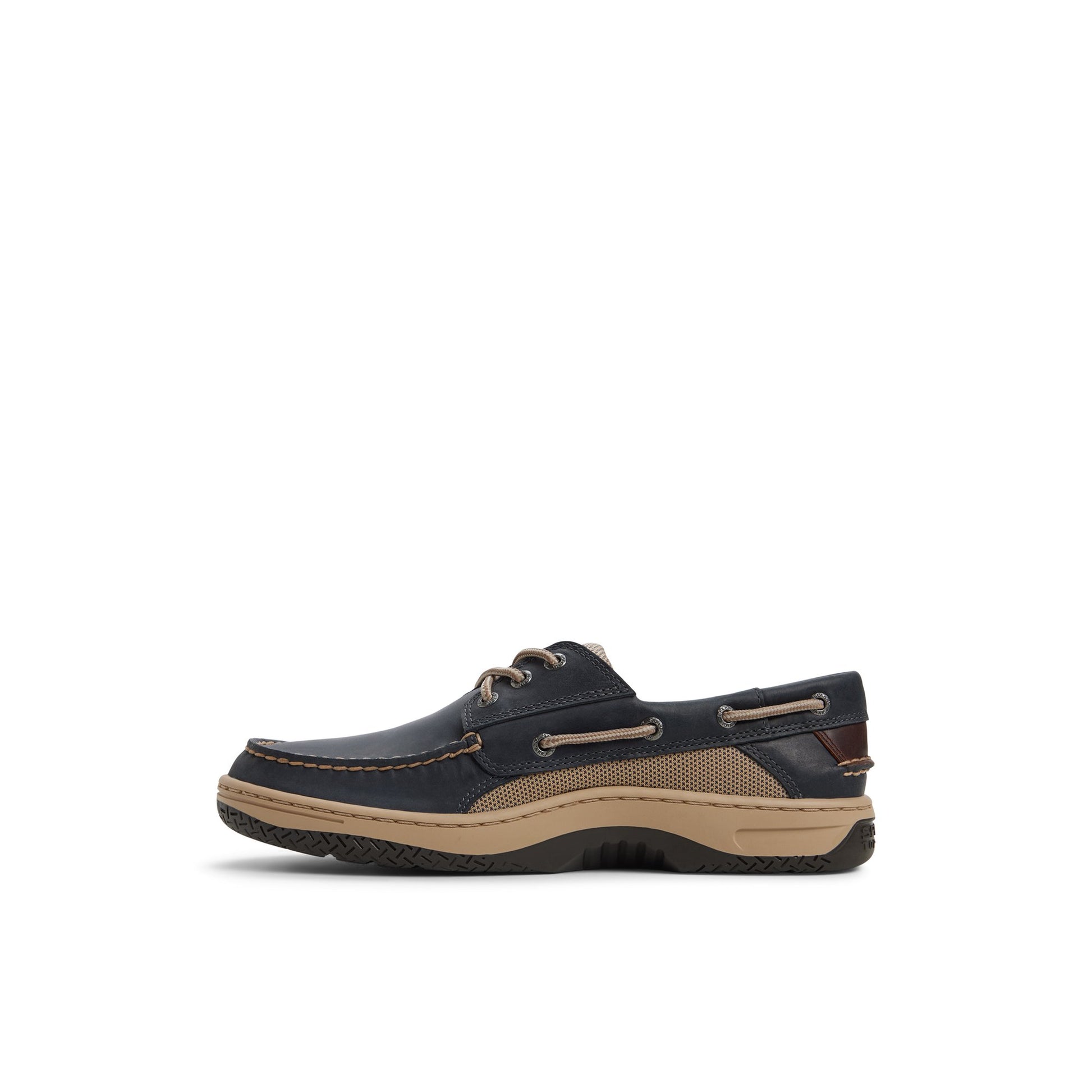 Three-quarter angle of Navy Billfish 3-Eye Boat Shoe Boat Shoes's back side