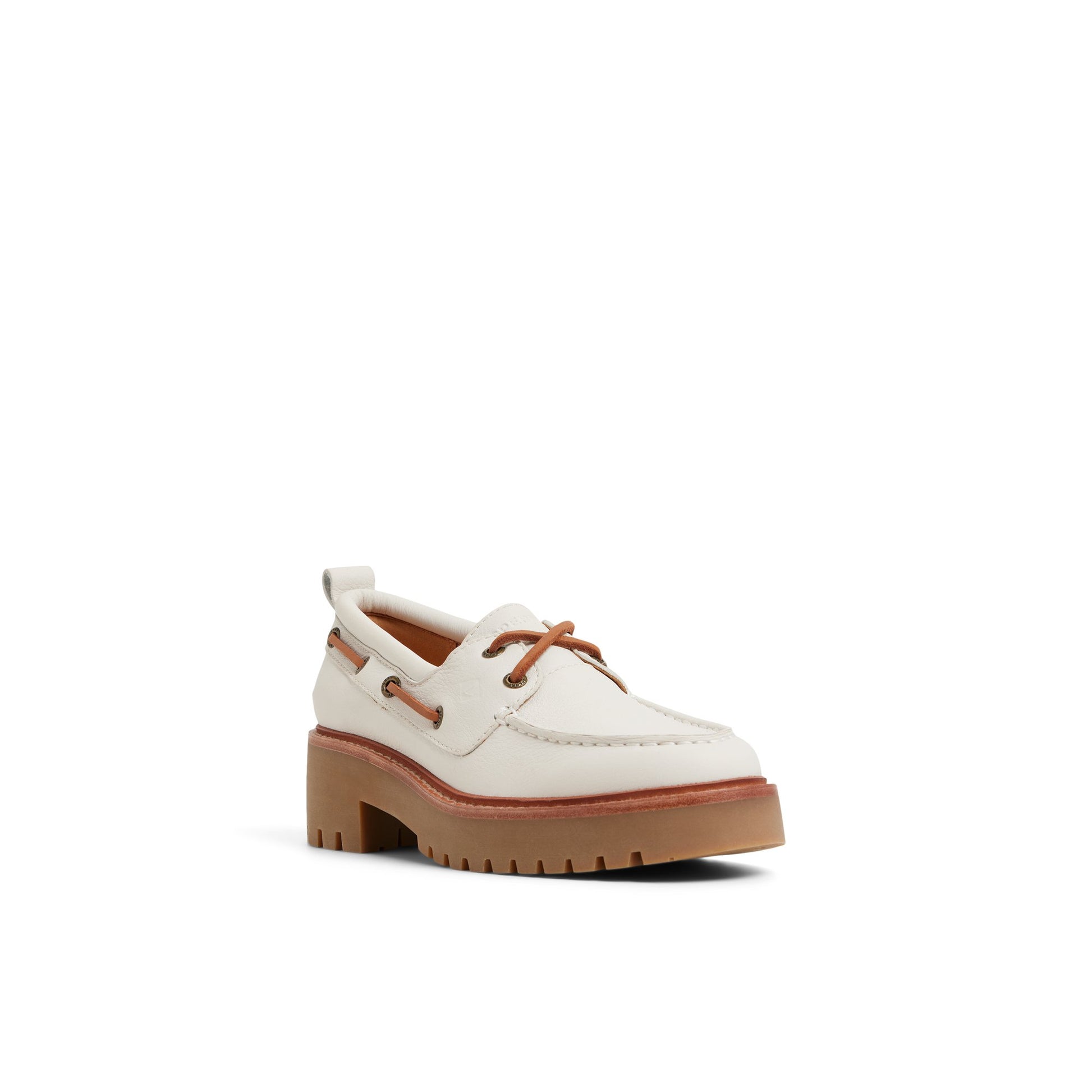 Side view of Cream Authentic Original™ Lug 2-Eye Boat Shoe Boat Shoe
