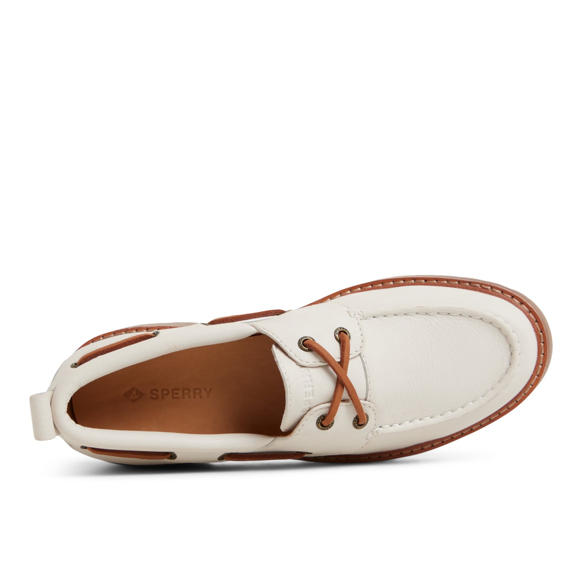 Top-down view of the Cream Authentic Original™ Lug 2-Eye Boat Shoe Boat Shoe