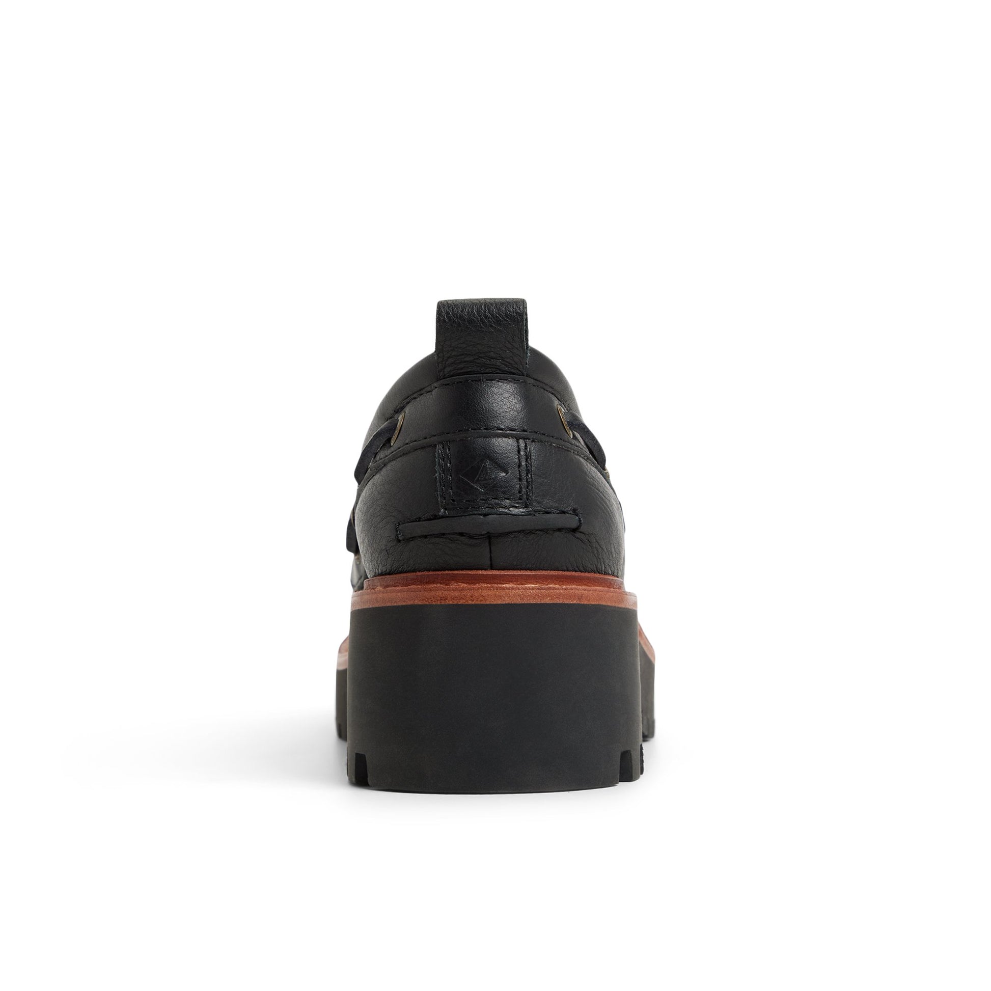 Three-quarter angle of Black Authentic Original™ Lug 2-Eye Boat Shoe Boat Shoe's front side