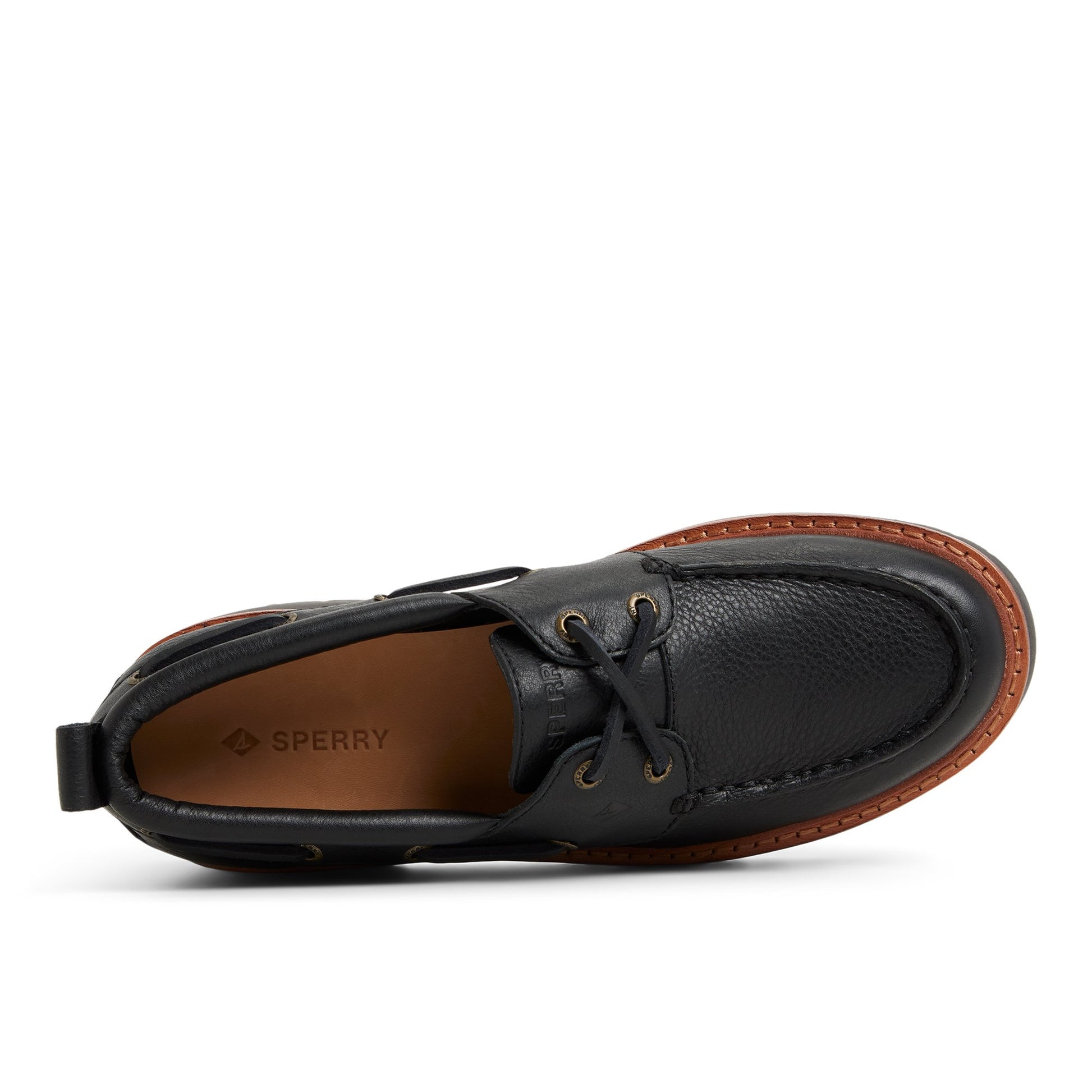 Top-down view of the Black Authentic Original™ Lug 2-Eye Boat Shoe Boat Shoe