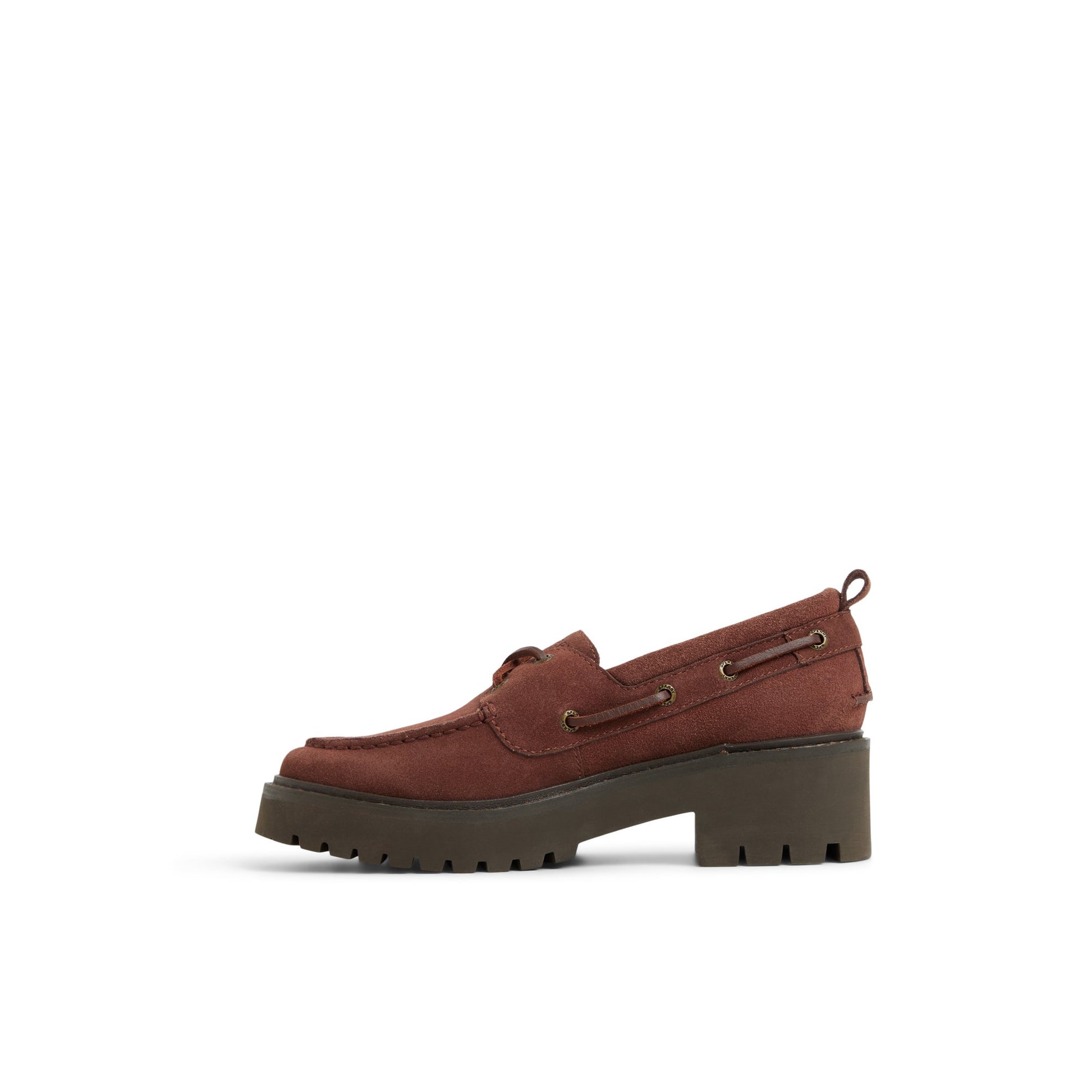 Three-quarter angle of Dark Choco Authentic Original™ Lug 2-Eye Boat Shoe Boat Shoe's back side