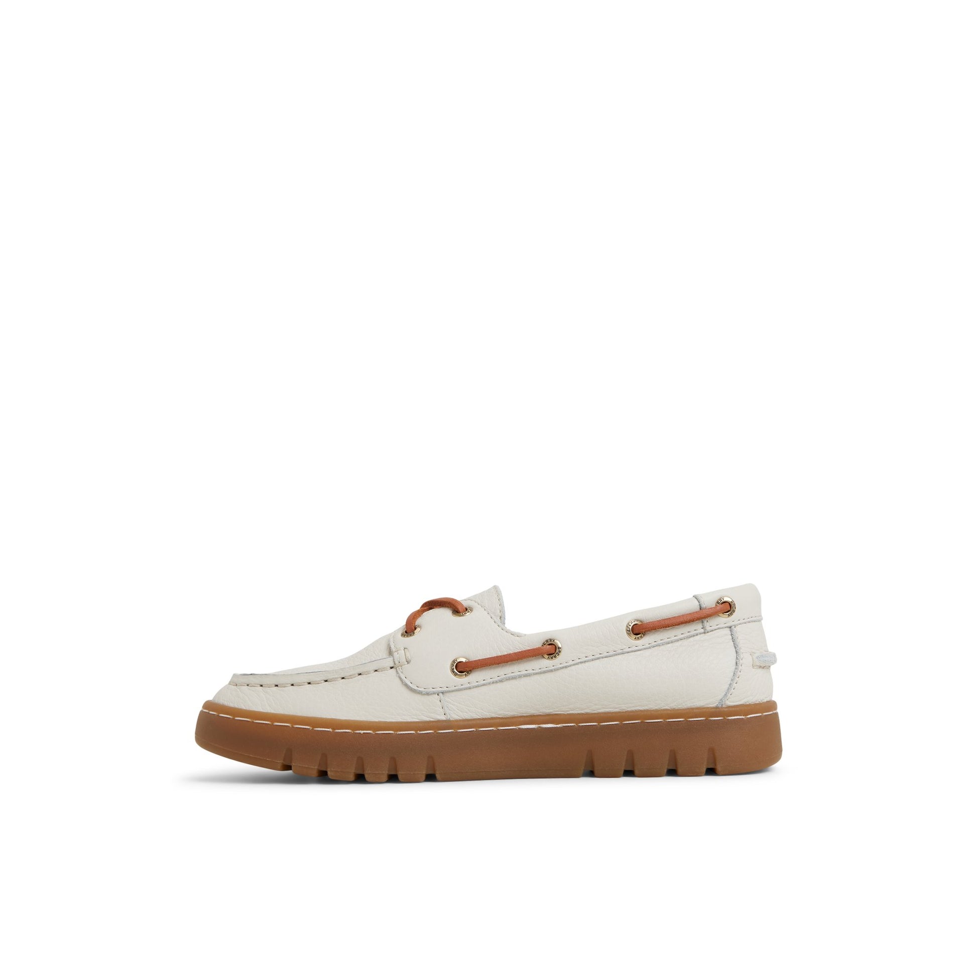 Three-quarter angle of Cream Multi Keely Boat Shoe Boat Shoe's back side