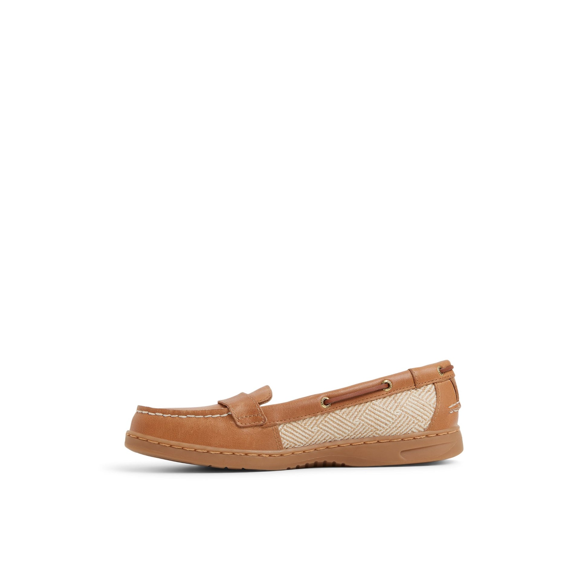 Three-quarter angle of Tan MinnowFish Loafer Boat Shoe Loafer's back side
