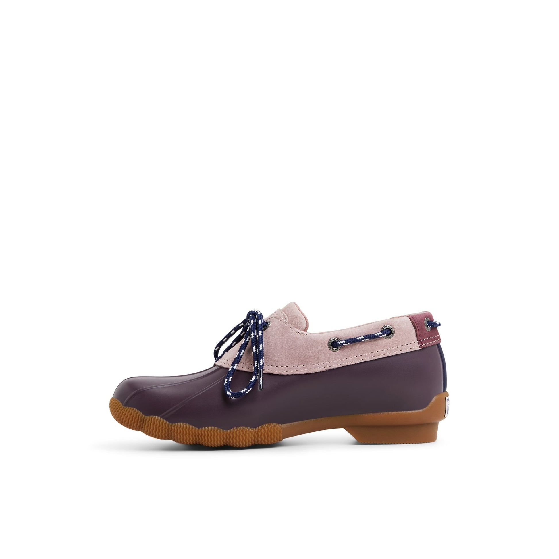 Three-quarter angle of Prune Saltwater™ 1 Eye Duck Shoe Duck Boots's back side