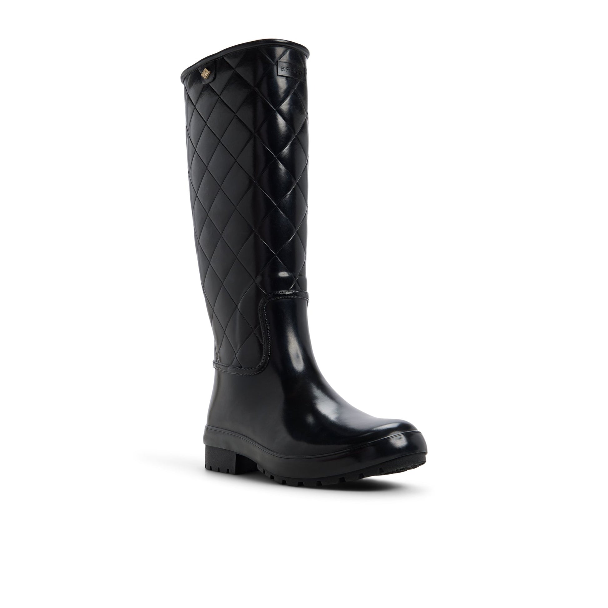 Side view of Black Drizzle Knee High Rain Boot Duck Boots