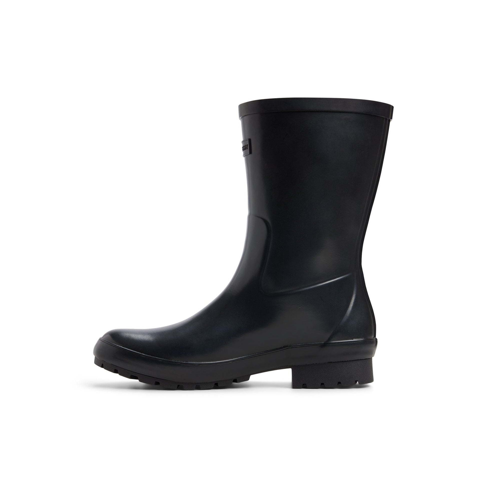 Three-quarter angle of Black Drizzle Mid Calf Rain Boot Rain Boots's back side