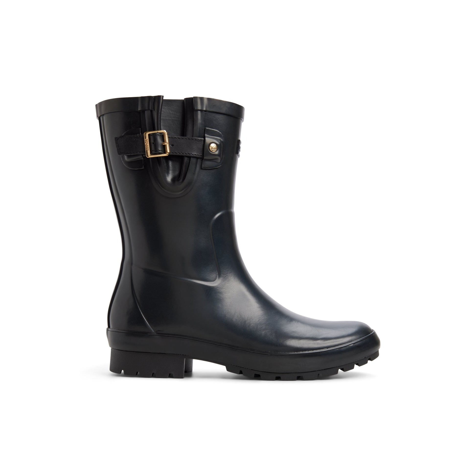 Main View of Black Drizzle Mid Calf Rain Boot Rain Boots for Womens