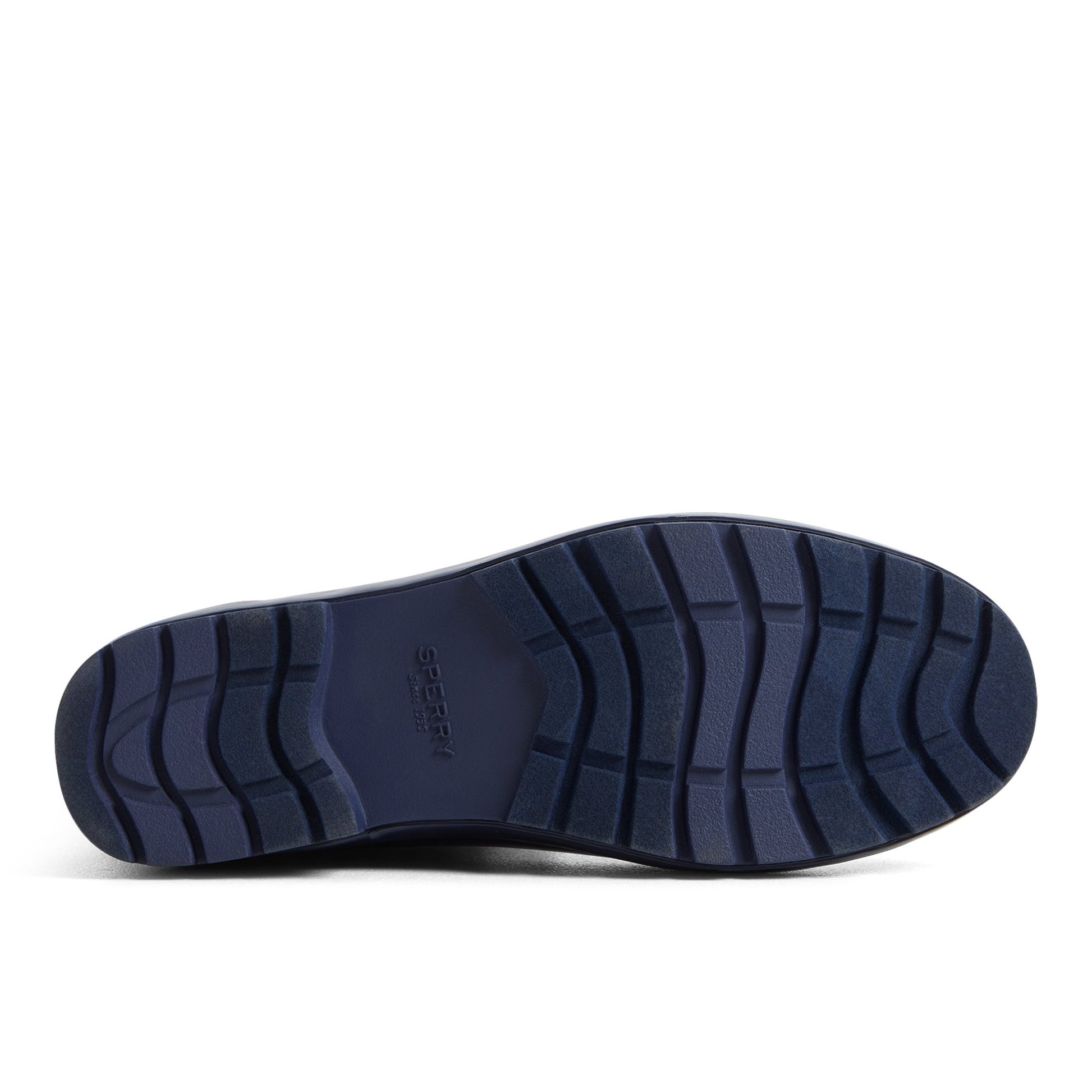Close-up of the Navy Drizzle Mid Calf Rain Boot Duck Boots