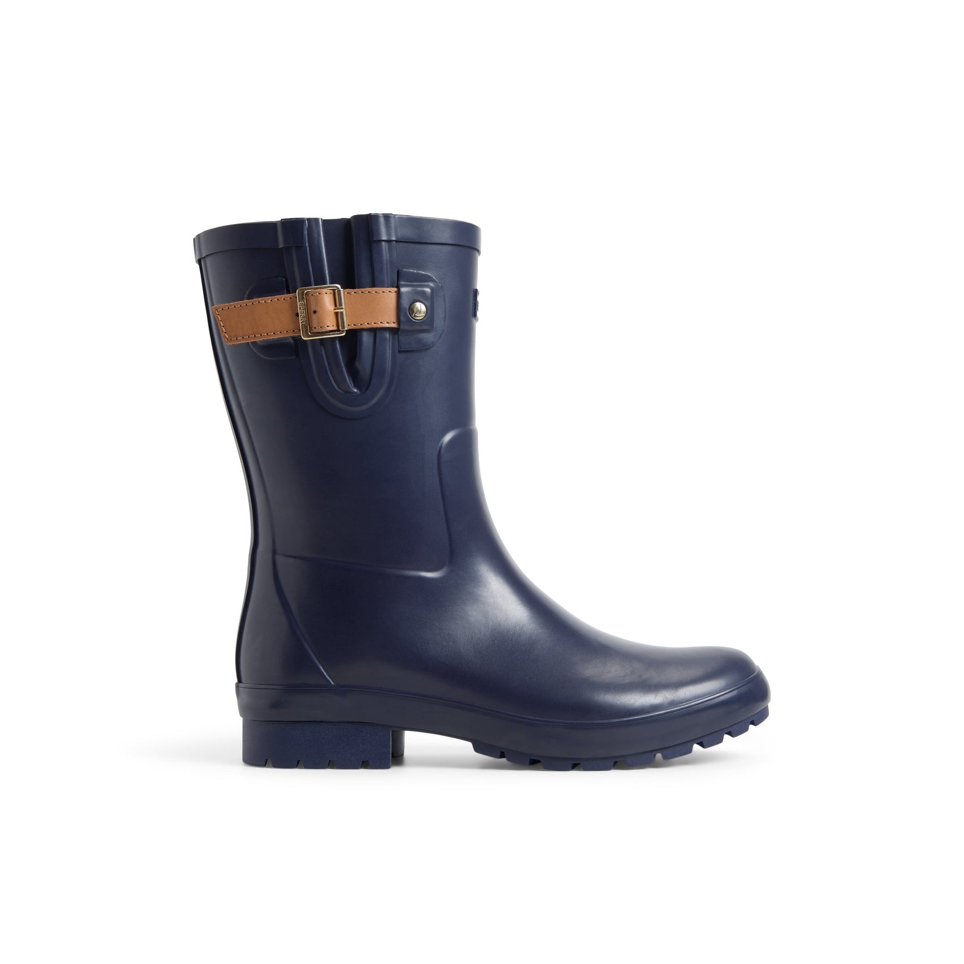 Main View of Navy Drizzle Mid Calf Rain Boot Duck Boots for Womens