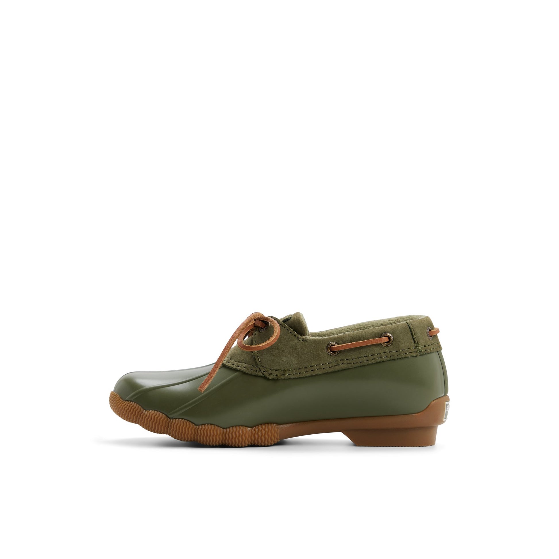 Three-quarter angle of Olive Saltwater™ 1 Eye Duck Shoe Duck Boots's back side
