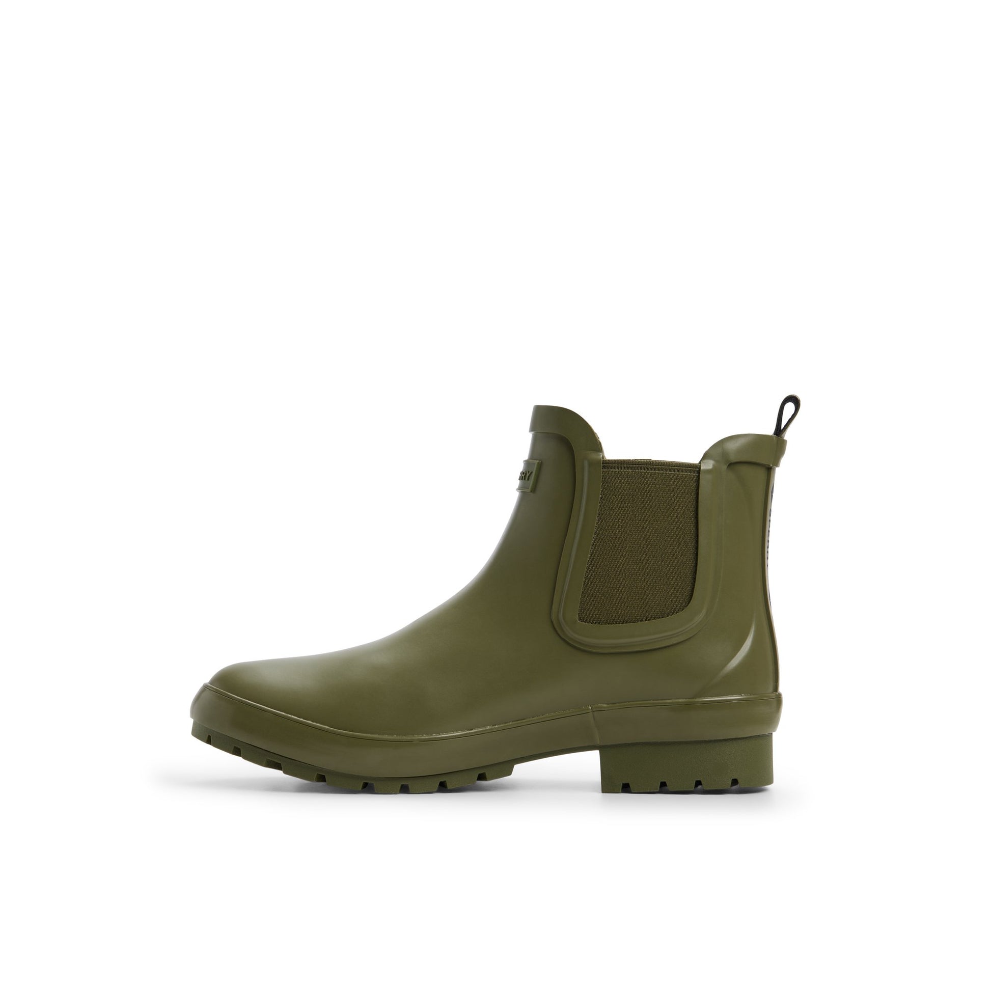 Three-quarter angle of Olive Drizzle Chelsea Rain Boot Chelsea Rain Boot's back side