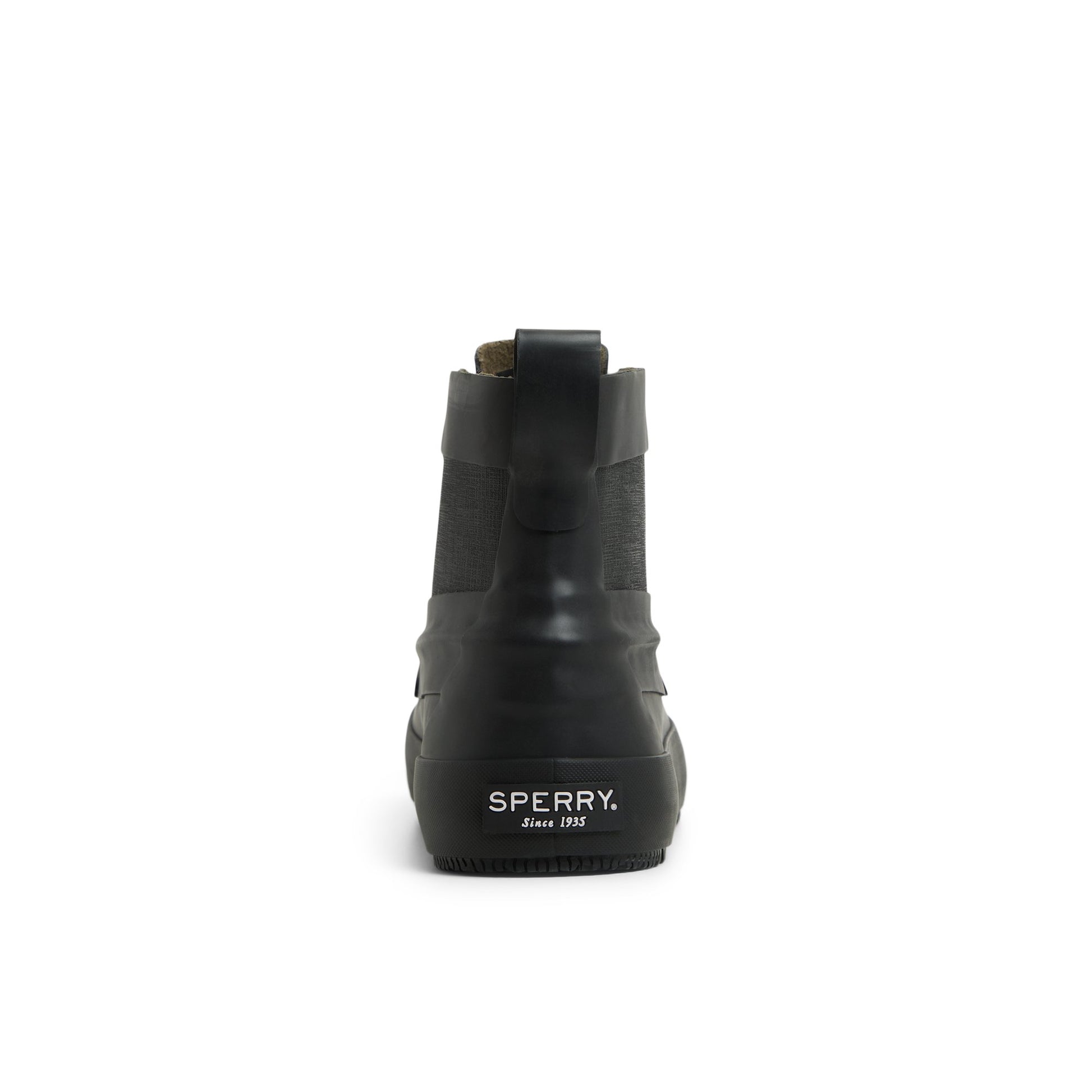 Three-quarter angle of Black Sleek Lace Up Boot Rain Boots's front side