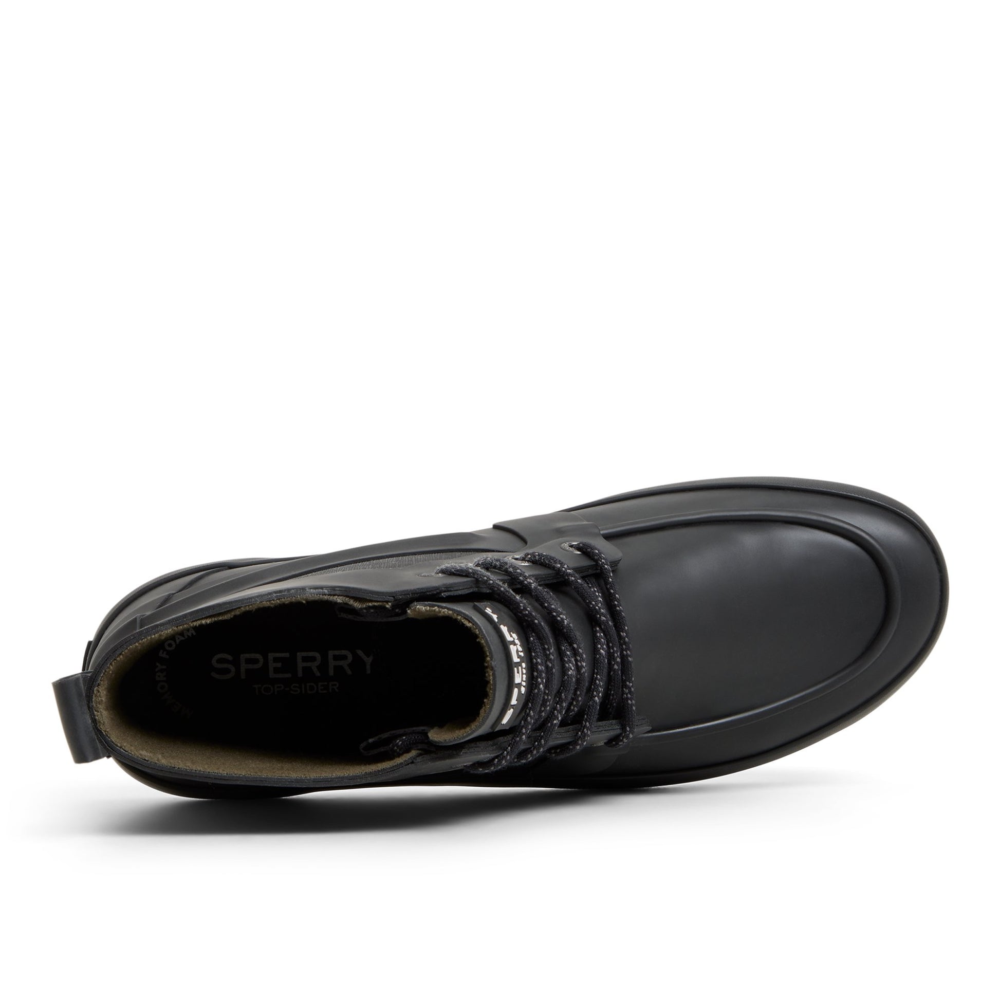 Top-down view of the Black Sleek Lace Up Boot Rain Boots