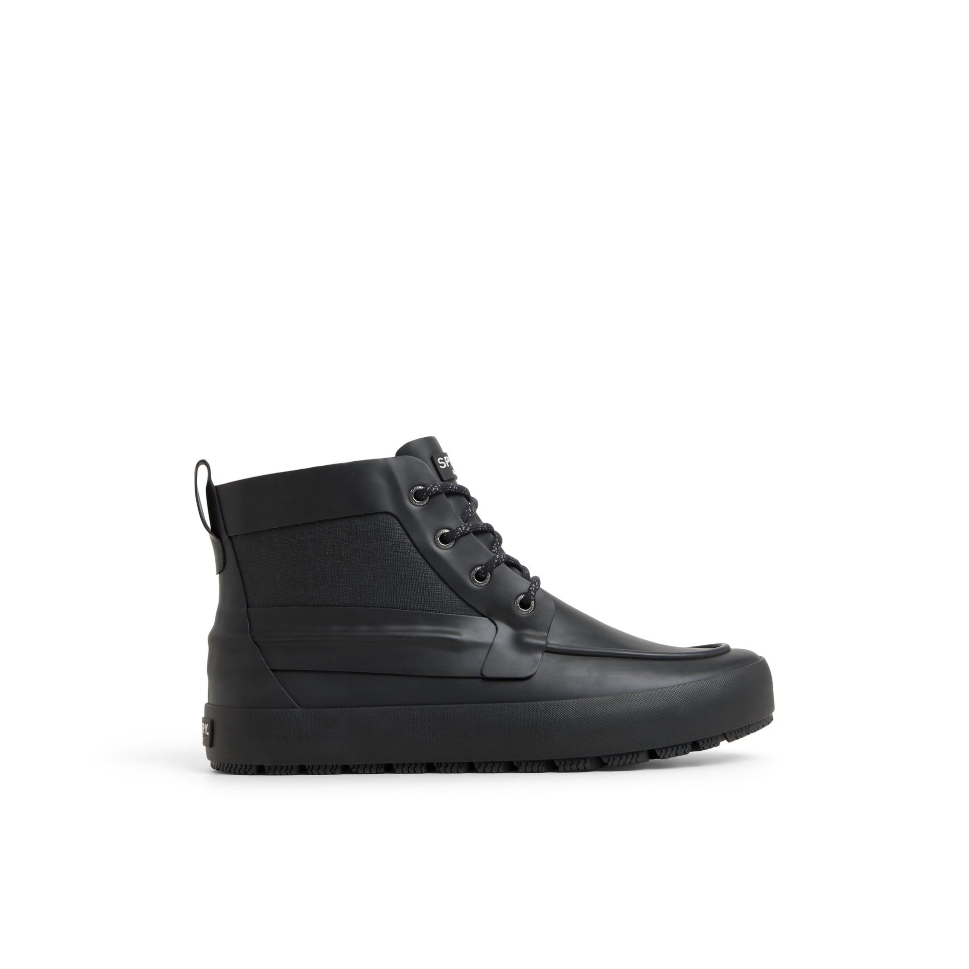 Main View of Black Sleek Lace Up Boot Rain Boots for Mens