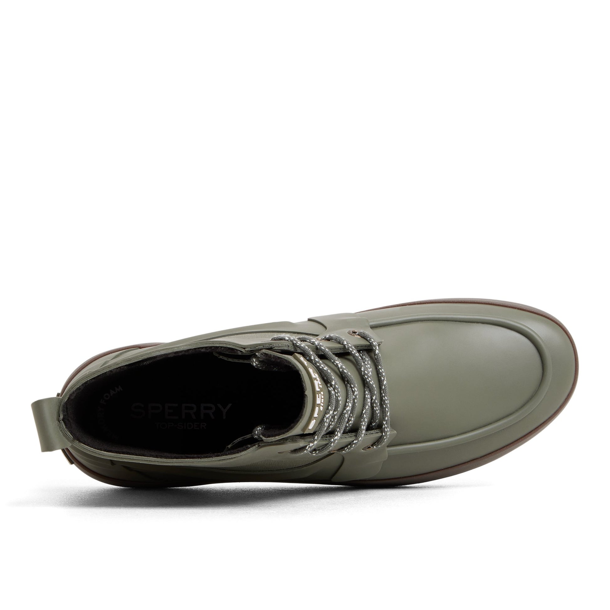 Top-down view of the Olive Sleek Lace Up Boot Rain Boots