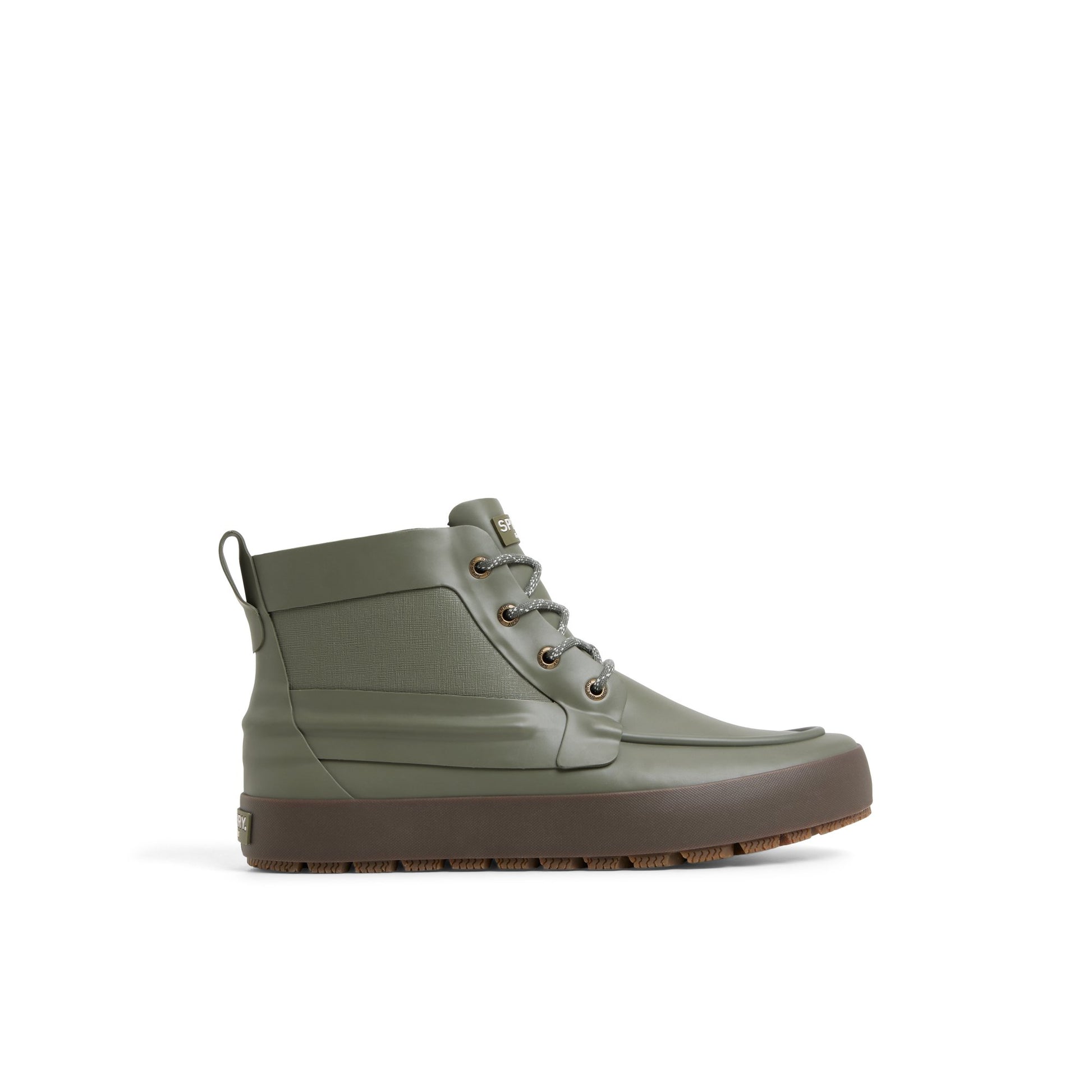Main View of Olive Sleek Lace Up Boot Rain Boots for Mens