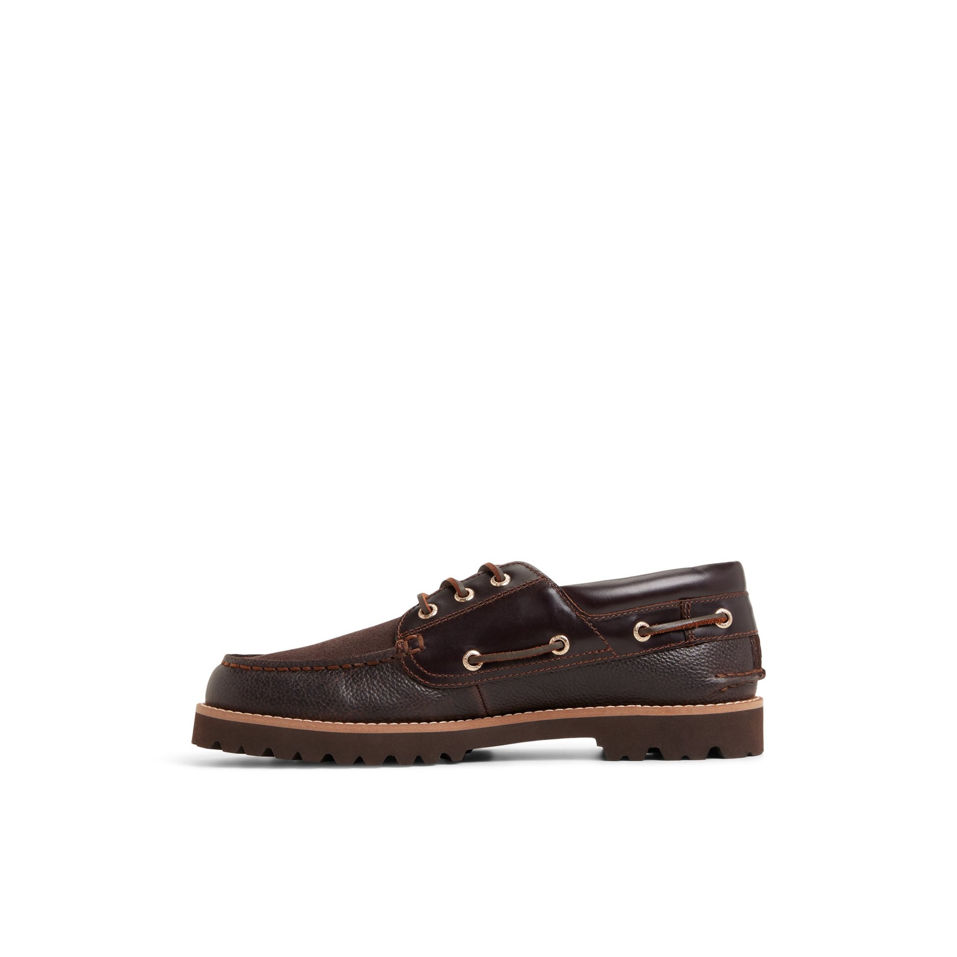 Three-quarter angle of Dark brown Newton 3 Eye Lug Boat Shoe Boat Shoe's back side