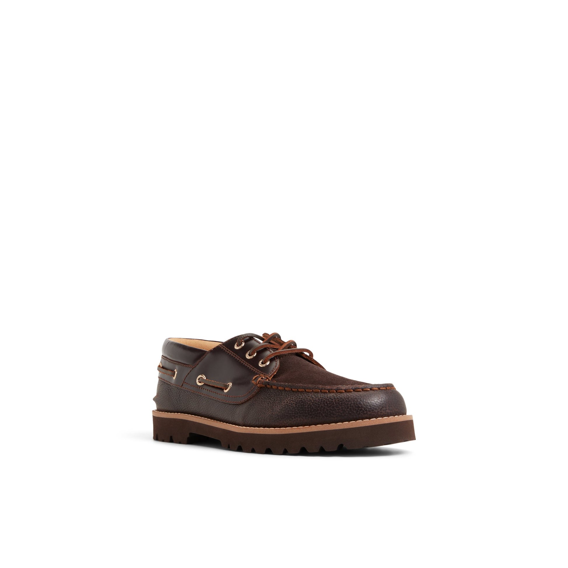 Side view of Dark brown Newton 3 Eye Lug Boat Shoe Boat Shoe