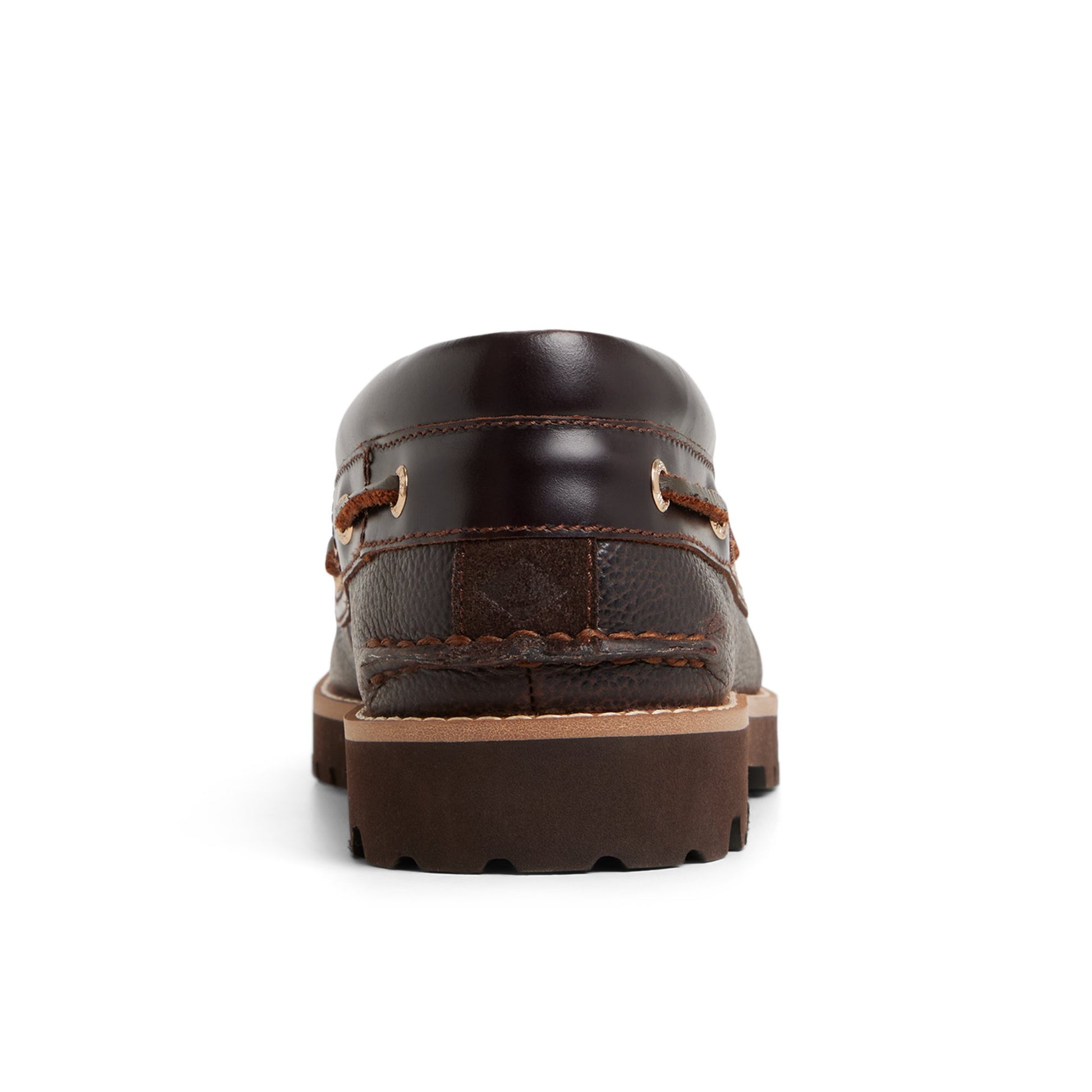 Three-quarter angle of Dark brown Newton 3 Eye Lug Boat Shoe Boat Shoe's front side