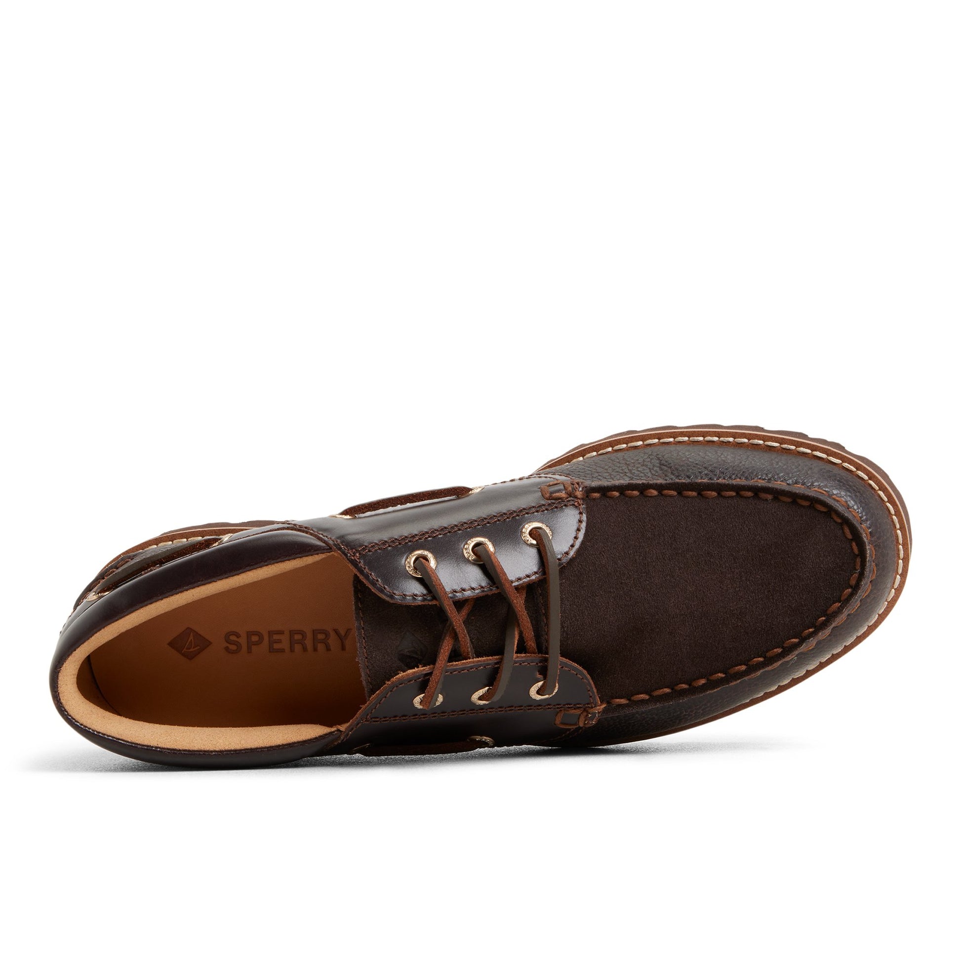 Top-down view of the Dark brown Newton 3 Eye Lug Boat Shoe Boat Shoe