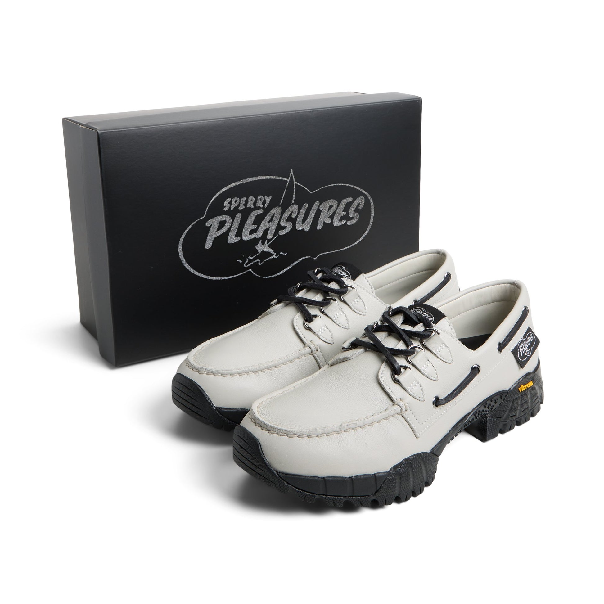 View of Bone Sperry x Pleasures 3-Eye Vibram Hiker Boat Shoe's sole