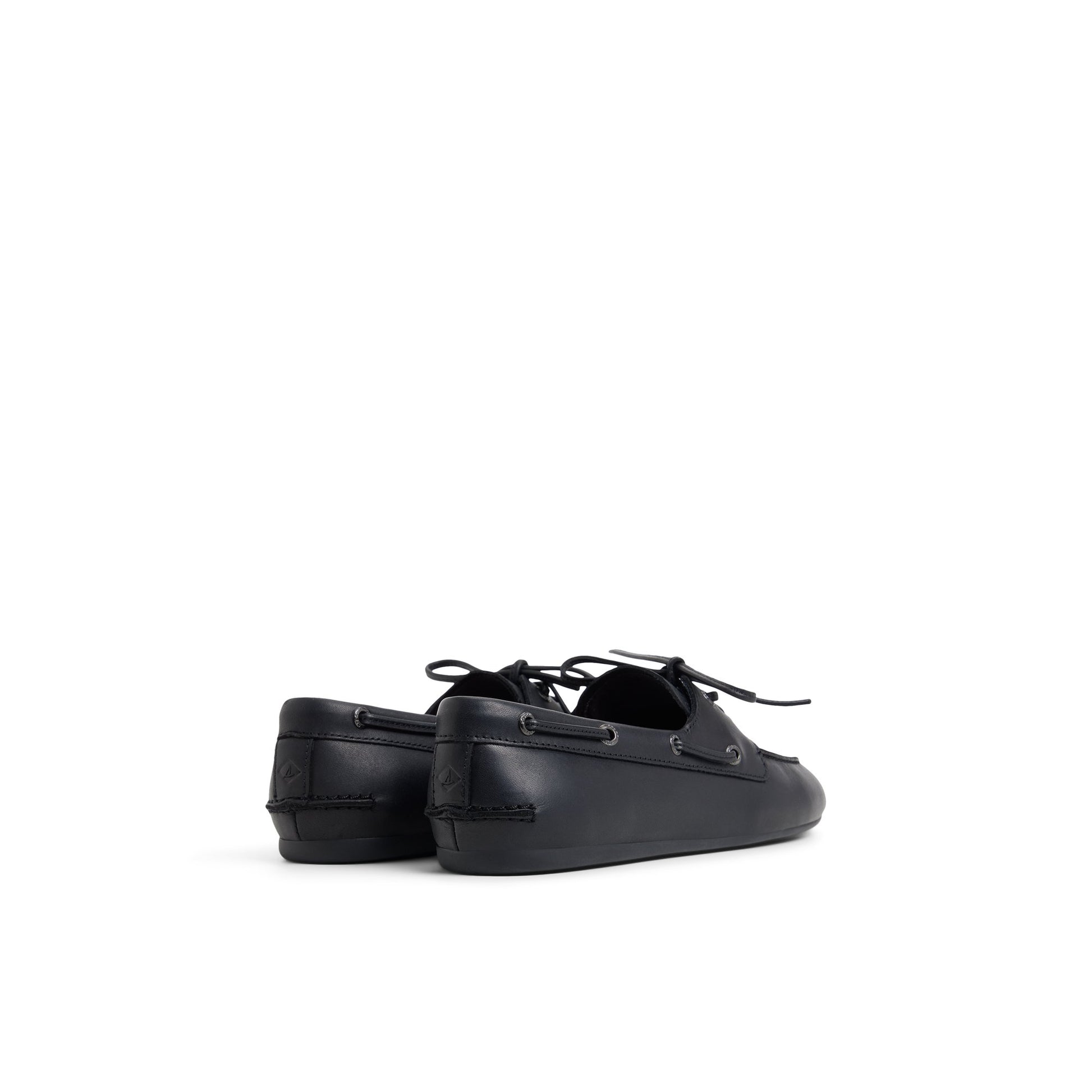 Three-quarter angle of Black Sperry x Aritzia Slim Boat Shoe Boat Shoe's front side